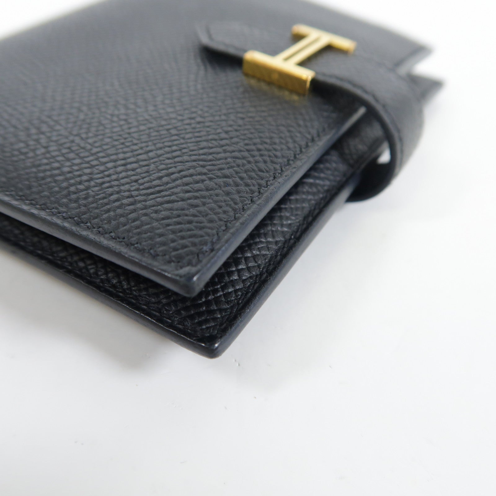 HERMES Epsom皮革Bearn Compact金扣錢包Noir