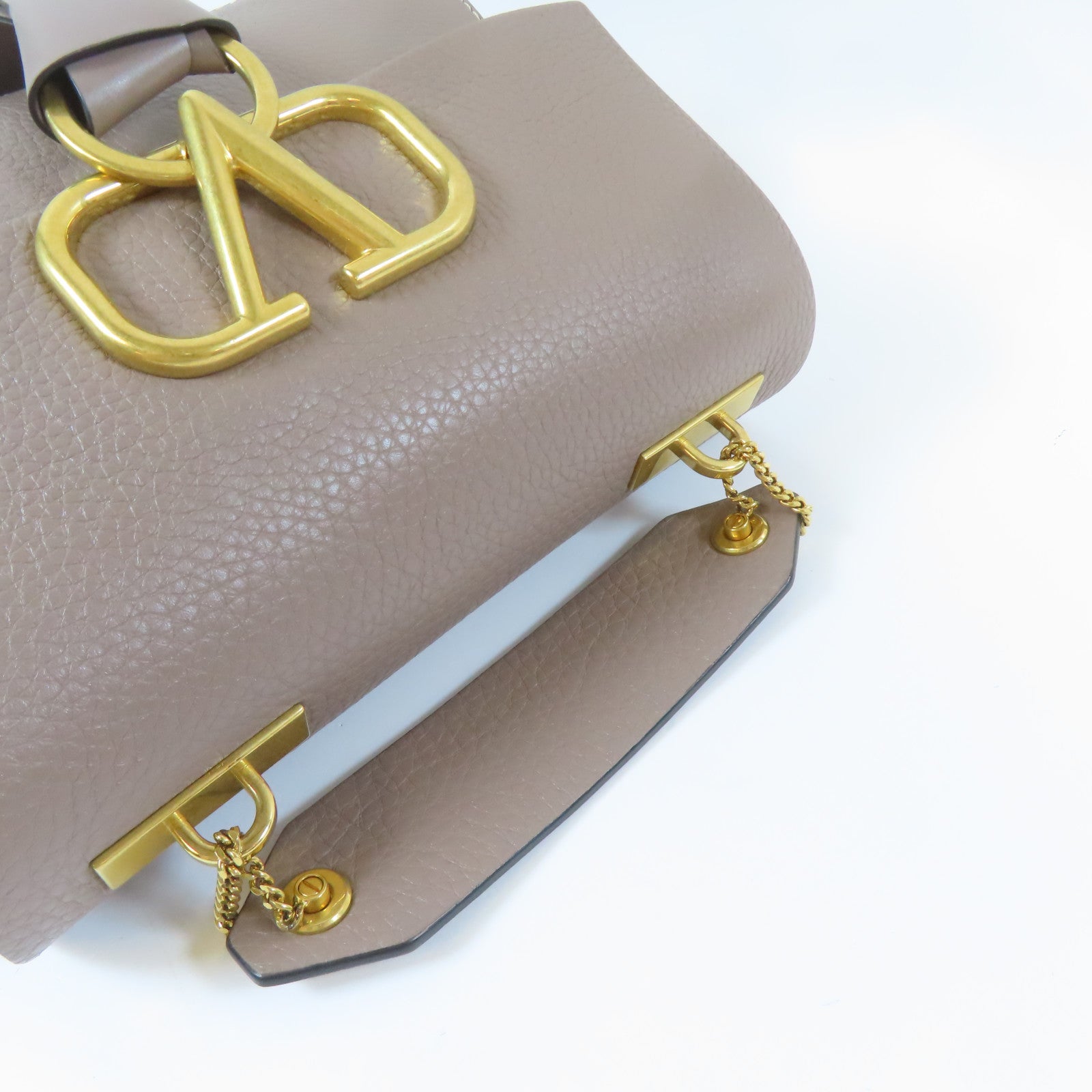 Valentino 牛皮皮革V Ring 2 Way Shoulder Bag金扣手挽肩背兩用袋灰色