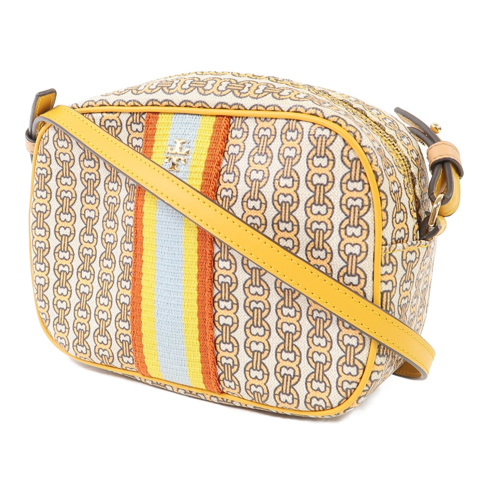 Tory Burch 帆布Camera Bag金扣肩背袋黃色