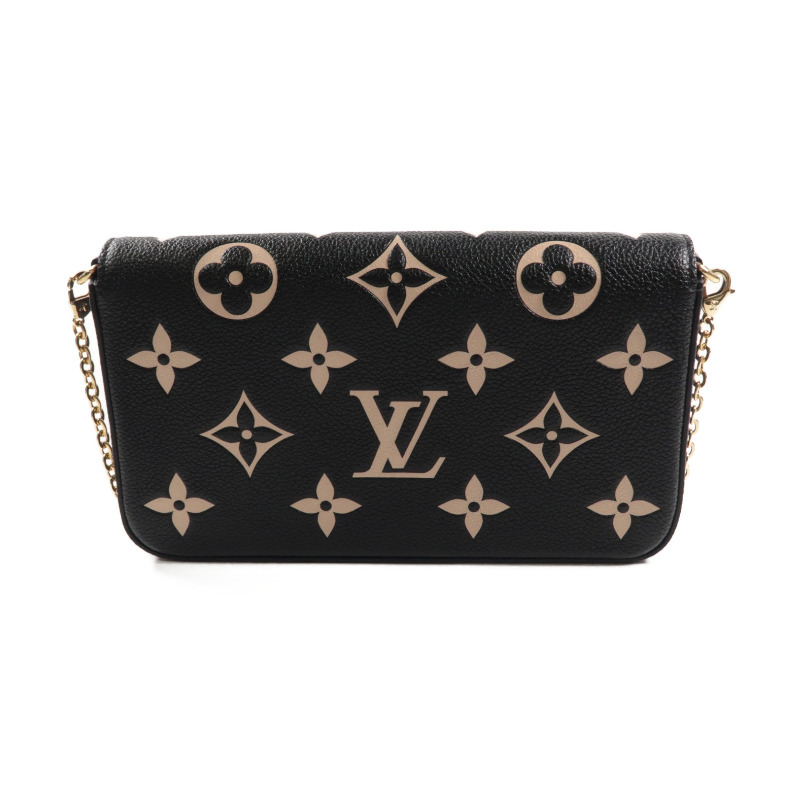 LOUIS VUITTON Monogram Empreinte Felicie Pochette鏈帶肩背袋黑色/米色