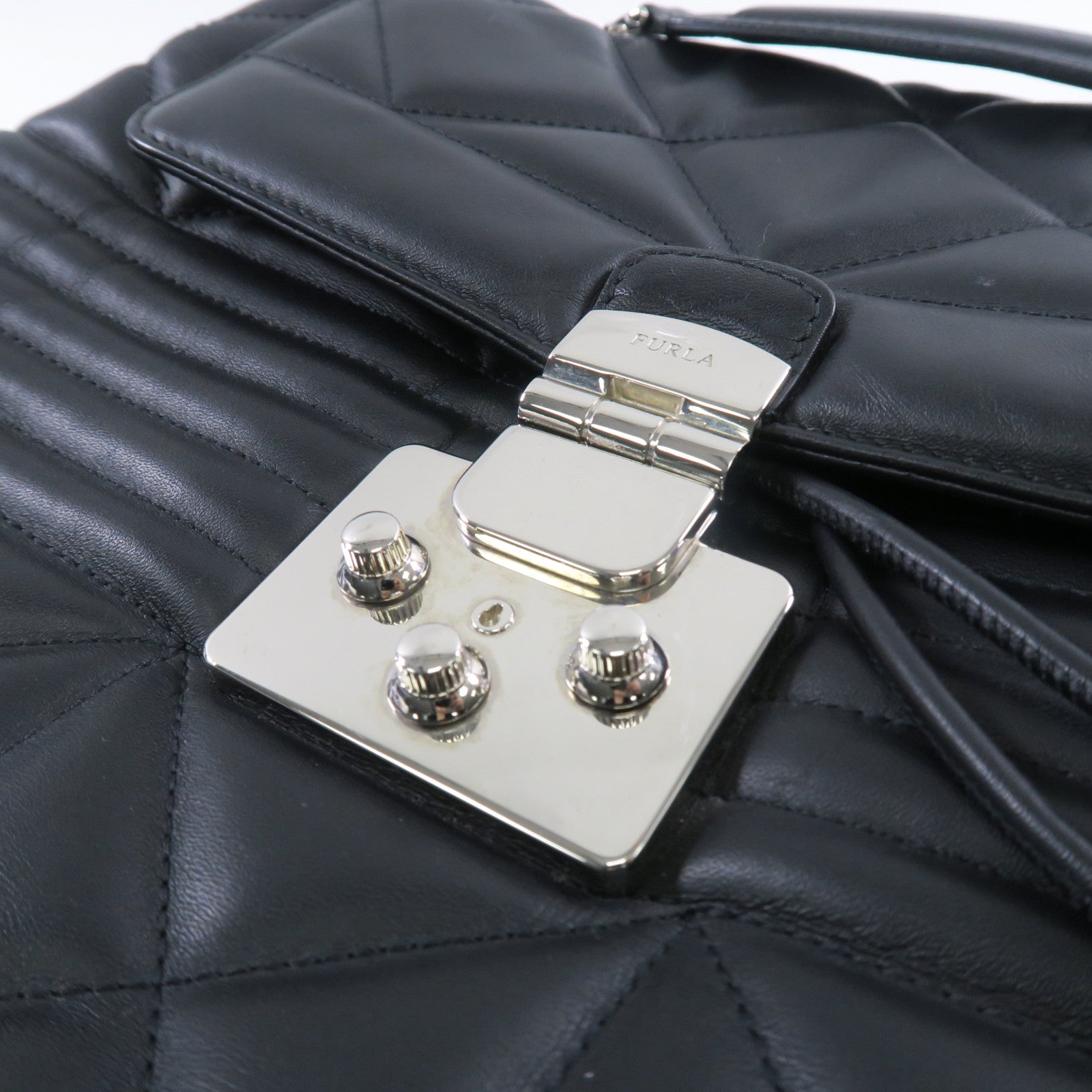 Furla 牛皮皮革Backpack銀扣鏈帶背包黑色