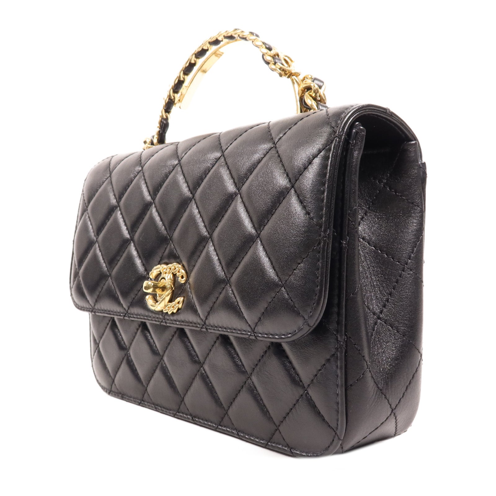 CHANEL 牛皮皮革Chain Shoulder金扣手挽肩背兩用袋