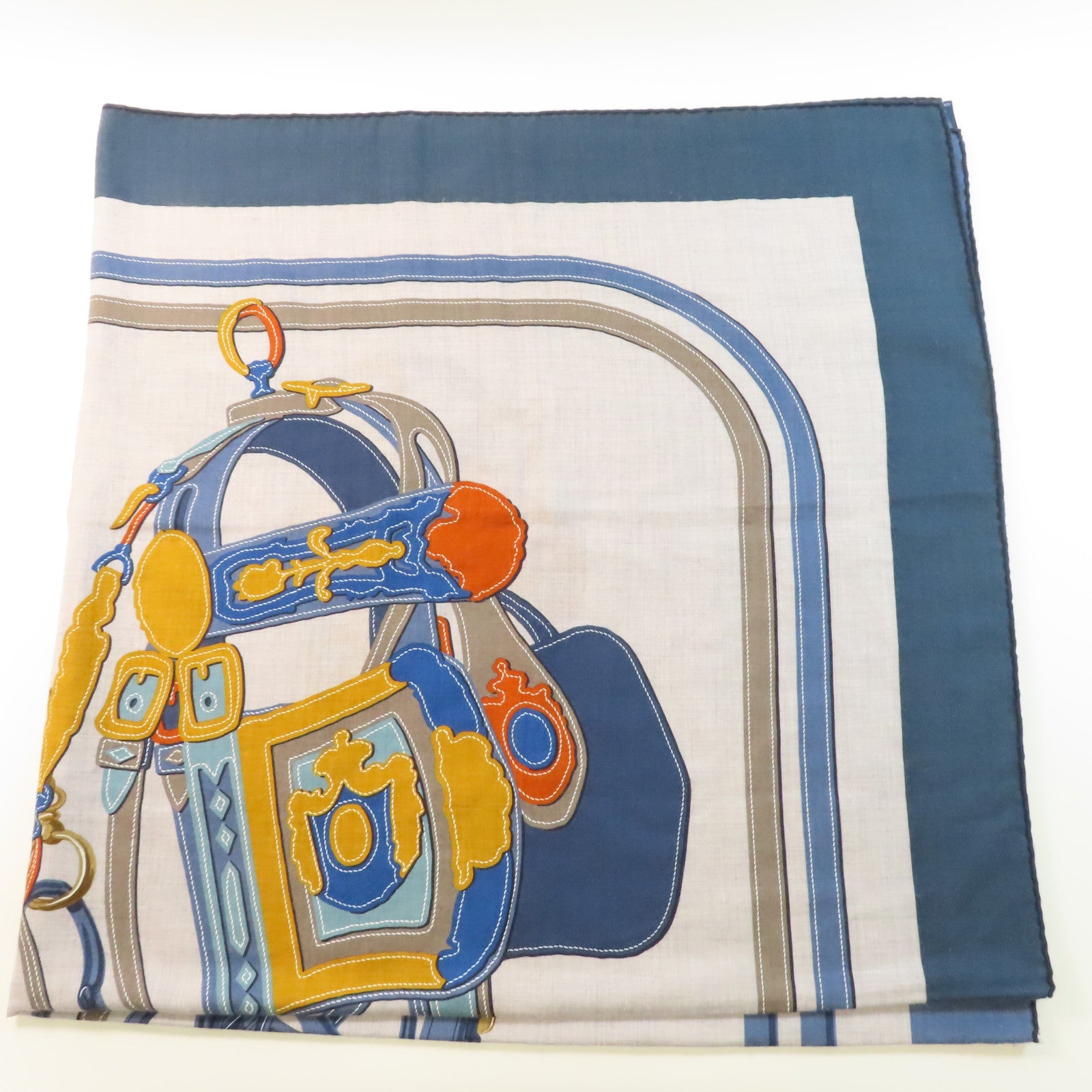 HERMES 絲質Scarf圍巾深藍色/灰色