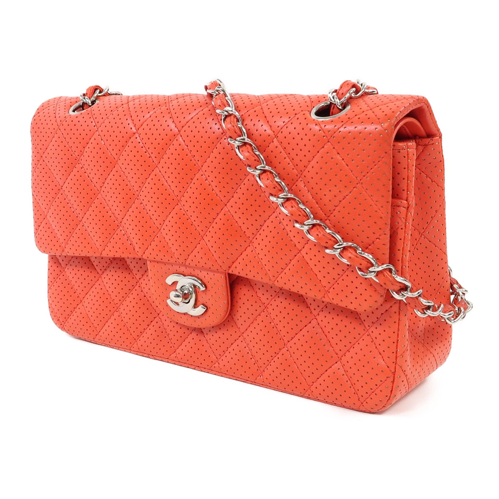 CHANEL 【激減優惠】菱格牛皮皮革Chain Shoulder銀扣鏈帶肩背袋紅色