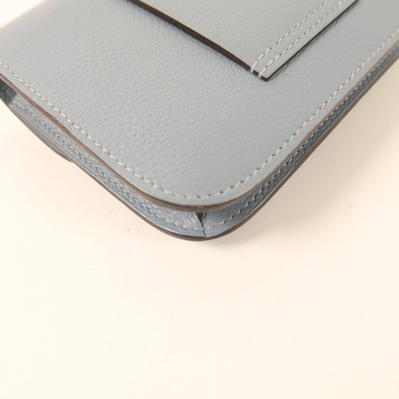 HERMES Clemence皮革Constance Slim銀扣錢包Blue