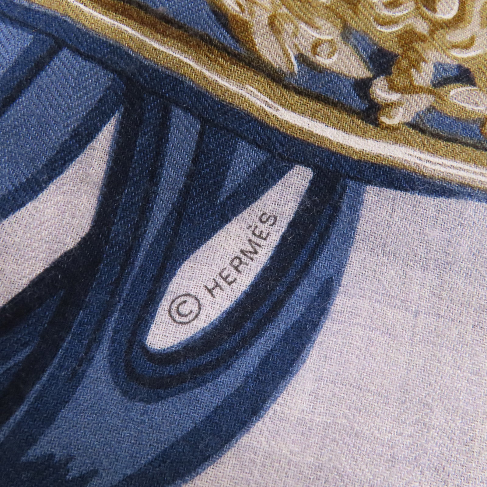 HERMES 絲質Scarf圍巾深藍色/灰色