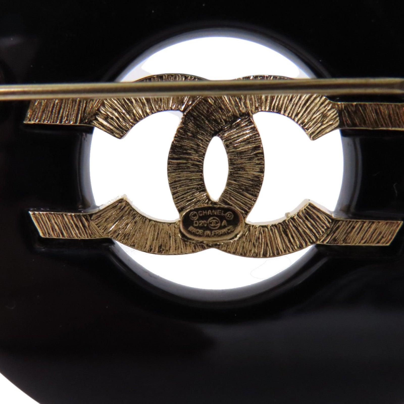 CHANEL GHW Brooch D20/A Metal PVC Rhinestone Black