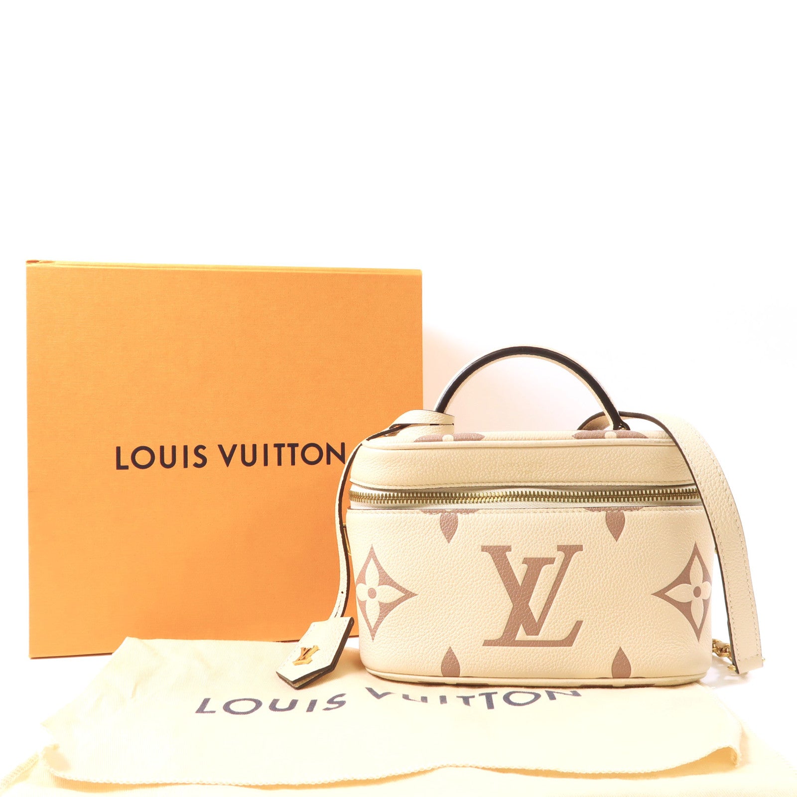 LOUIS VUITTON Monogram Empreinte Vanity PM 2 Way Shoulder金扣手挽肩背兩用袋奶油色