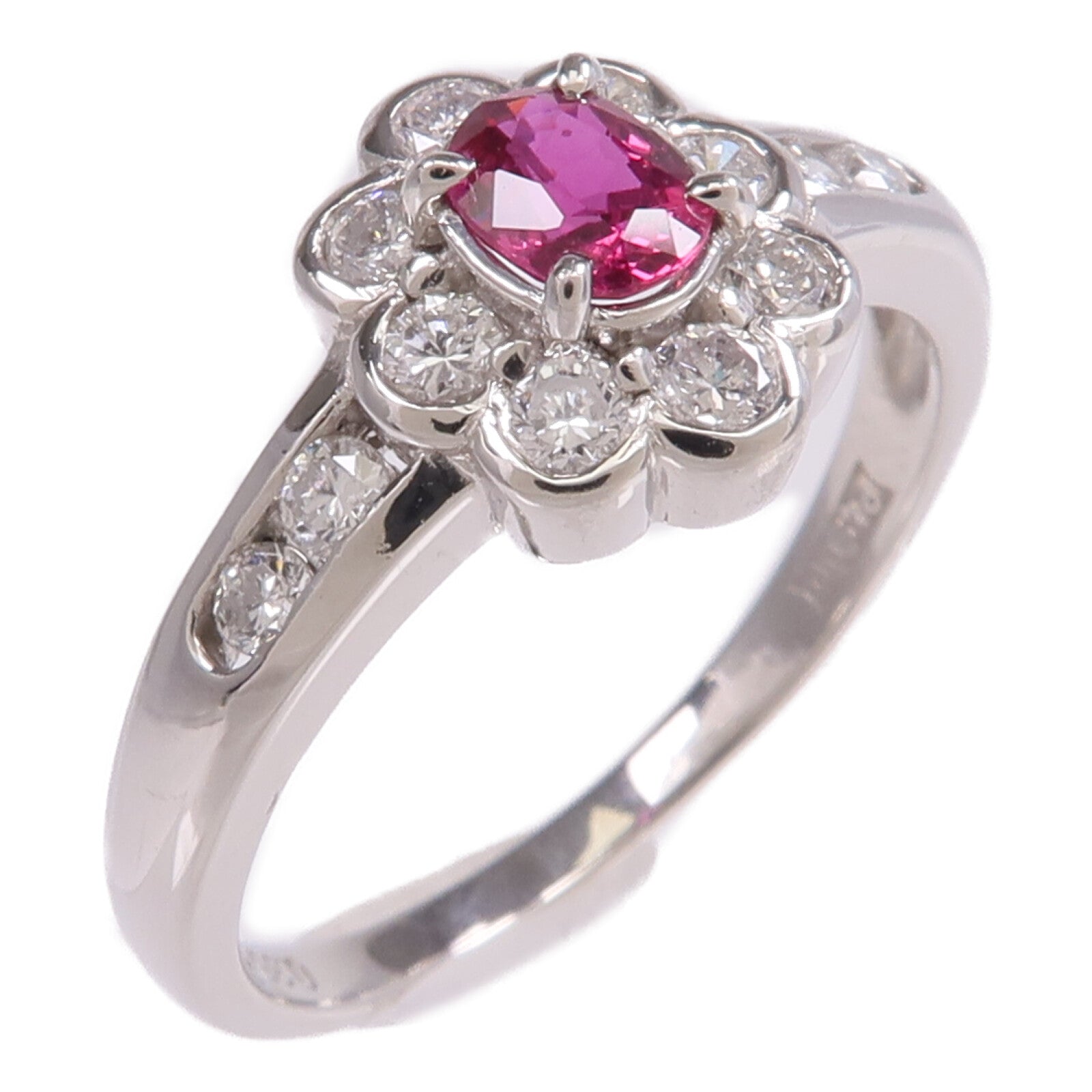JEWELRY 【激減優惠】PT900鉑金Ruby Diamond Ring紅寶石/鑽石戒指US#7.25