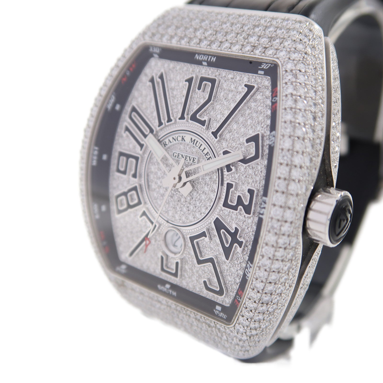 FRANCK MULLER Vanguard Diamond 18K白金/橡膠帶手錶自動機芯銀色