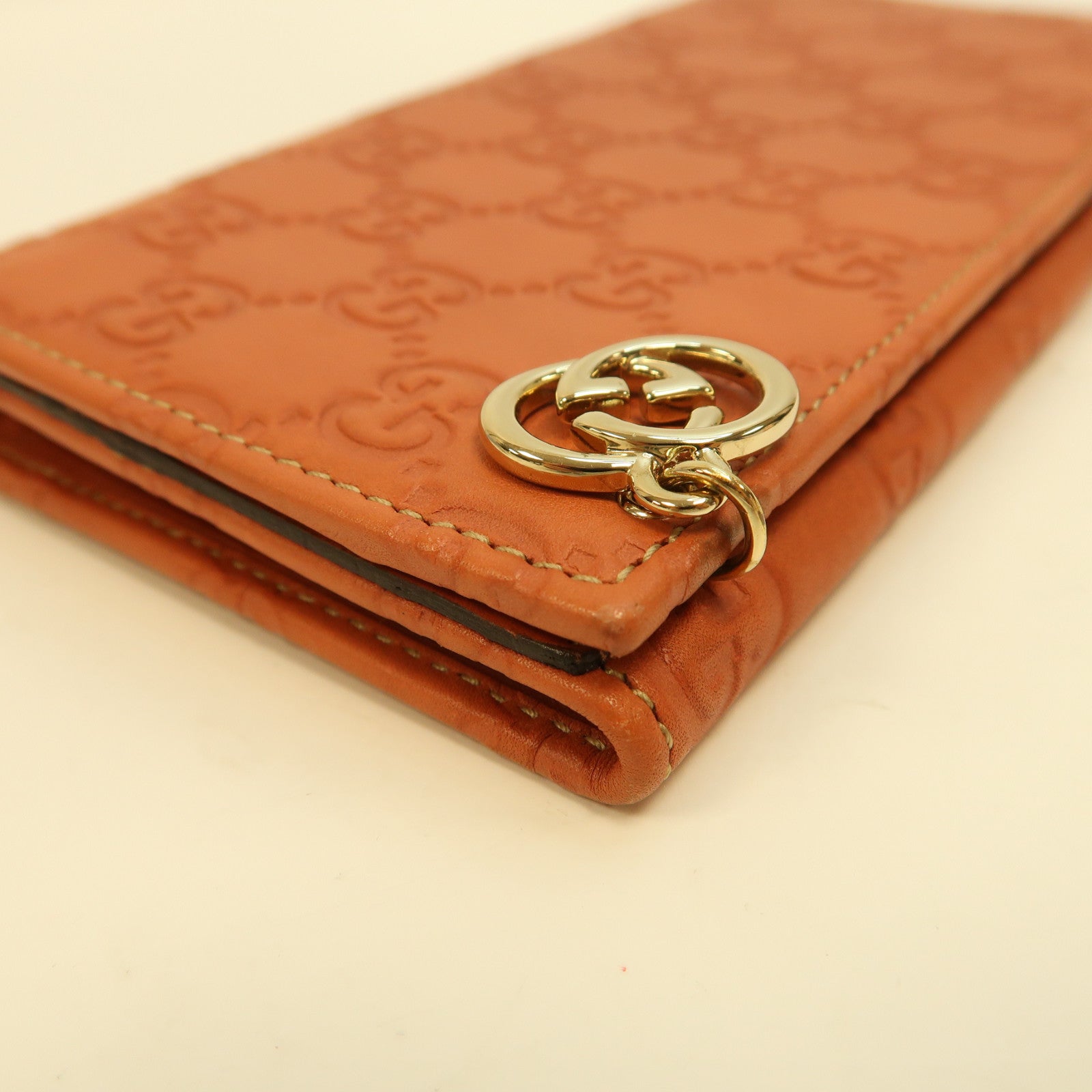 GUCCI 牛皮皮革Long Wallet金扣長錢包橙色