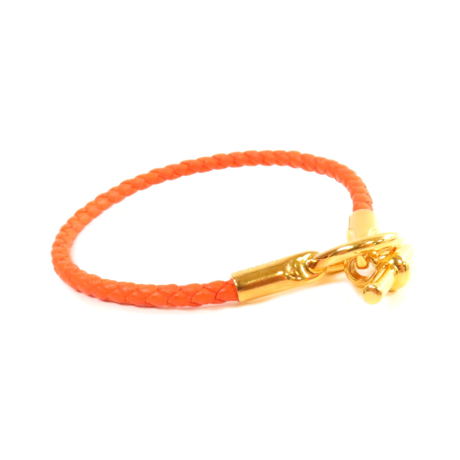 HERMES 牛皮皮革Glenan Bracelet金扣手鏈橙色
