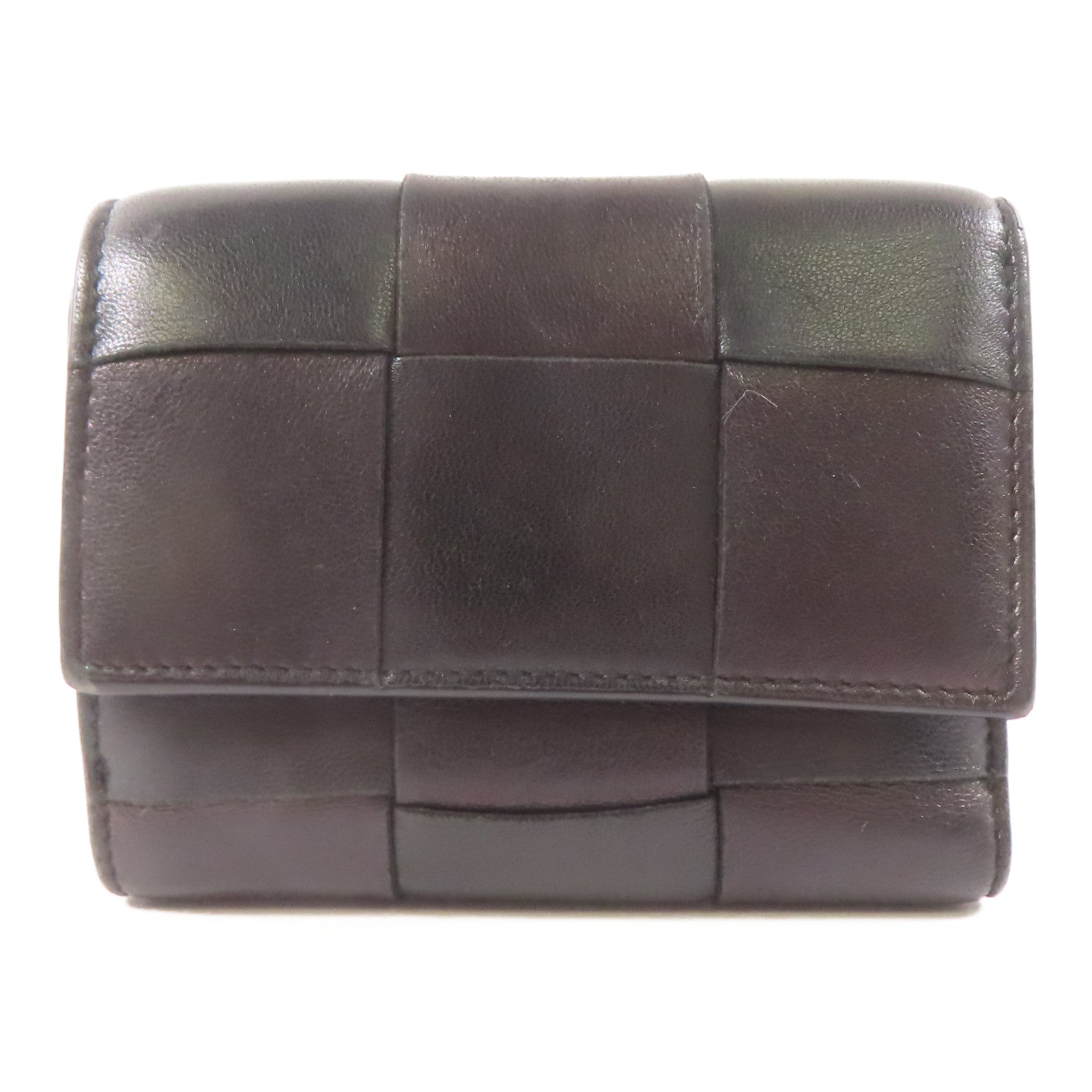 BOTTEGA VENETA 羊皮皮革Fold Wallet金扣錢包黑色/啡色