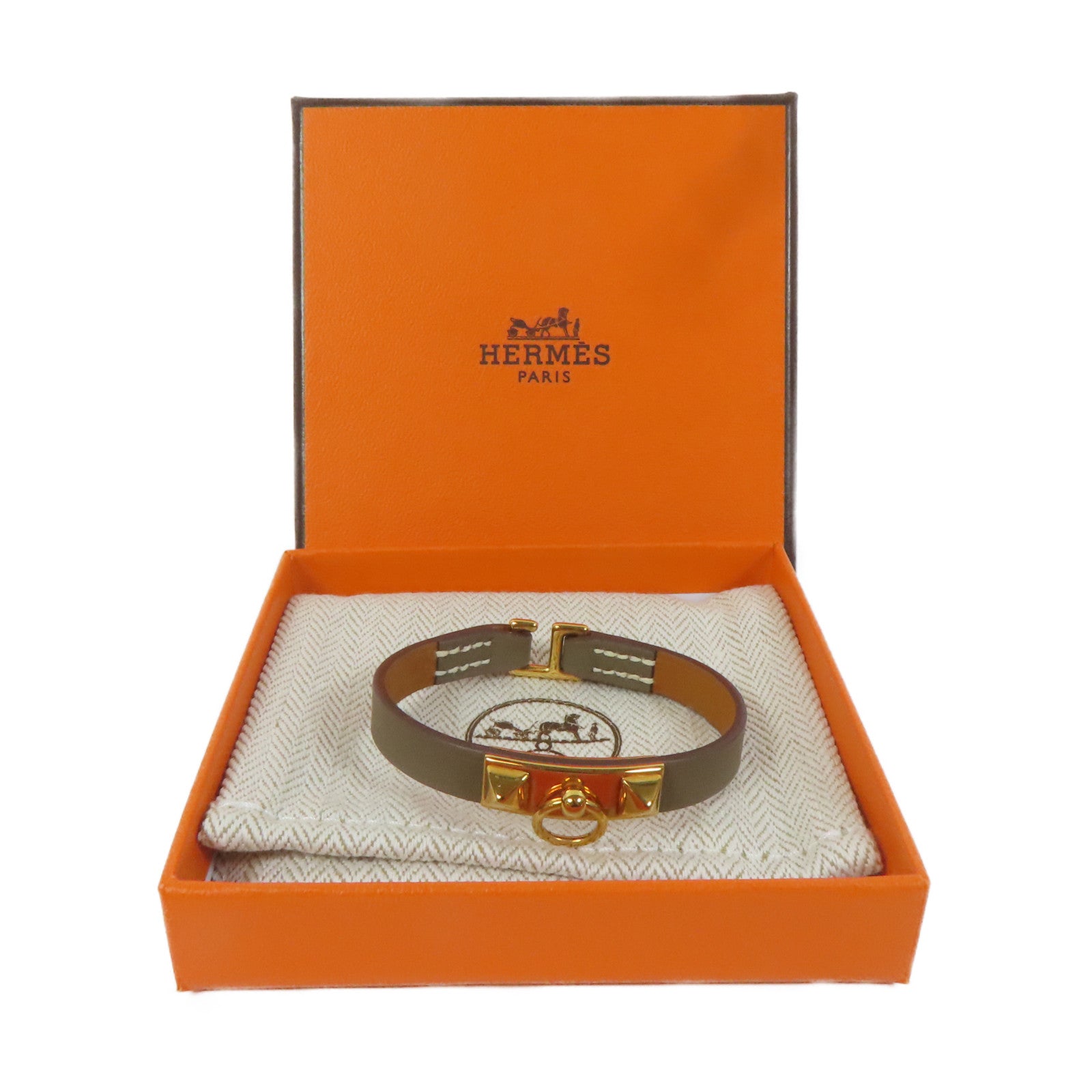 HERMES Swift皮革Rivale Mini Bracelet手鐲Etoupe/灰色