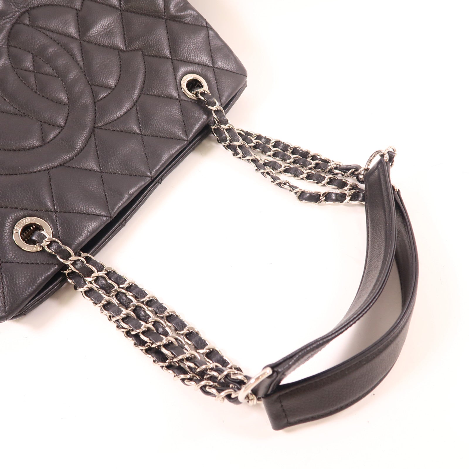 CHANEL 牛皮皮革Shoulder Tote銀扣鏈帶肩背袋/手挽袋
