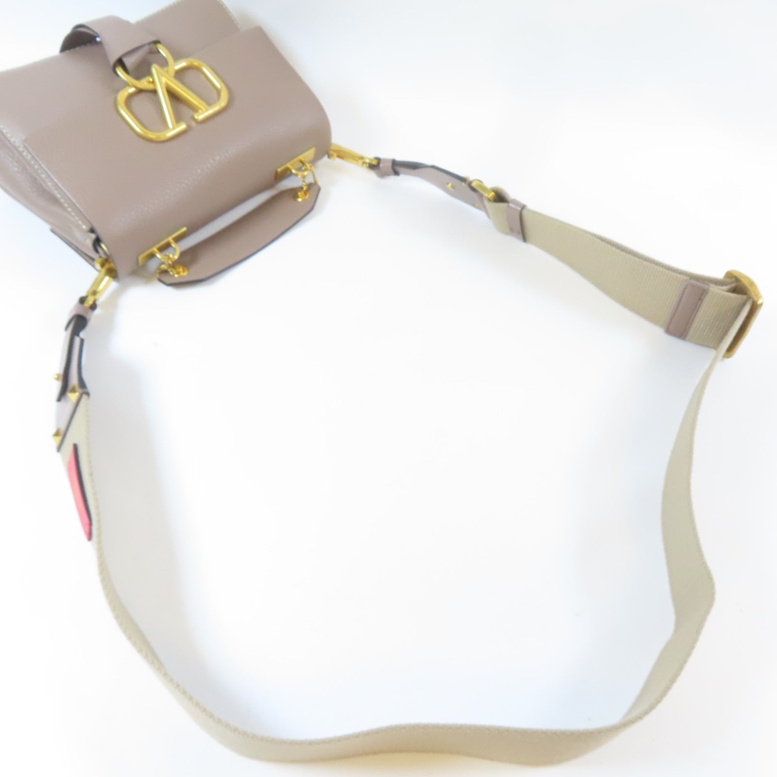 Valentino 牛皮皮革V Ring 2 Way Shoulder Bag金扣手挽肩背兩用袋灰色