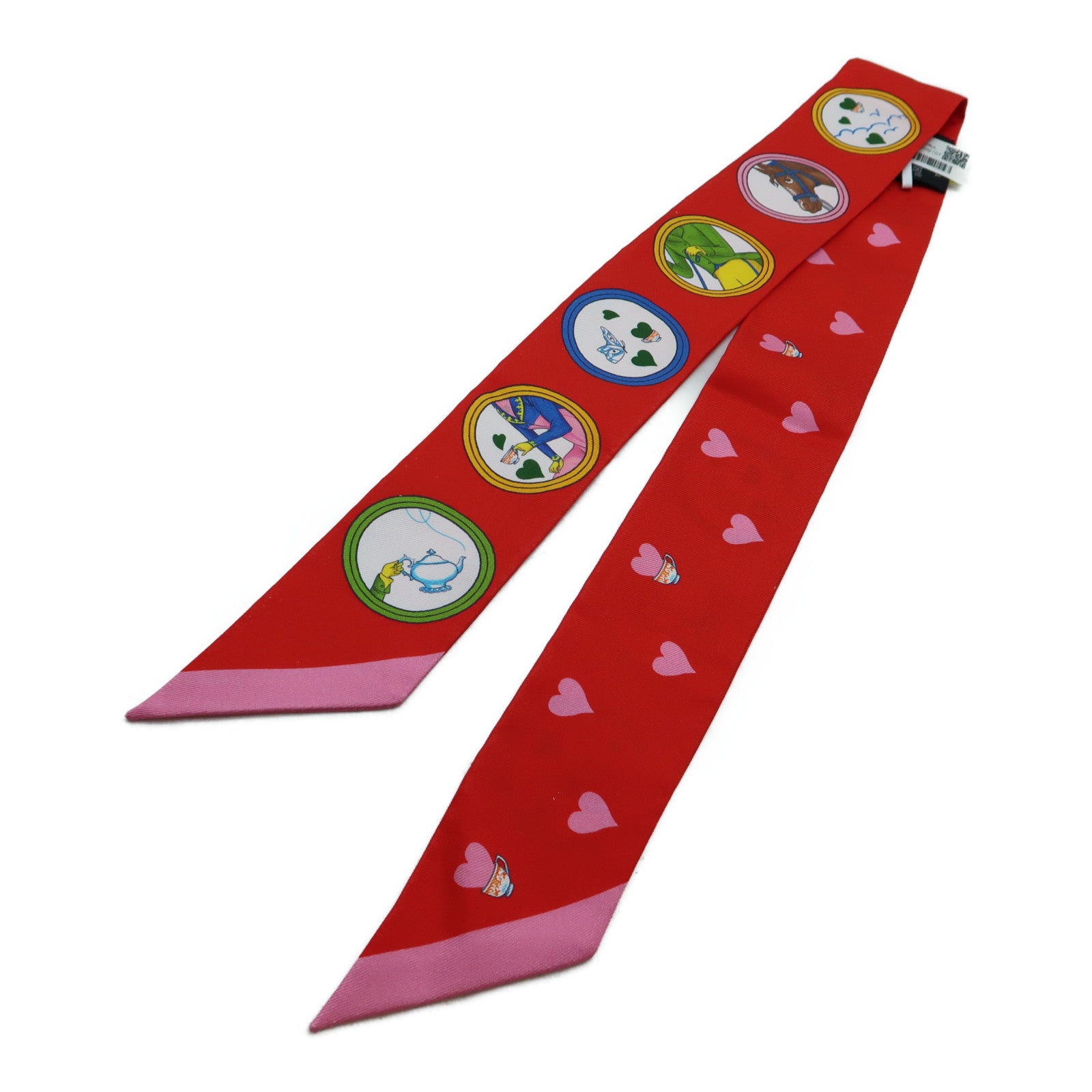 HERMES 【激減優惠】絲質Valentine's Twilly絲巾粉紅色/紅色
