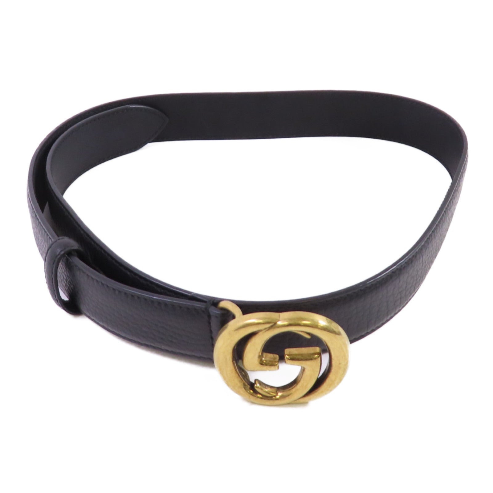 GUCCI 金屬/牛皮皮革GG Belt金扣皮帶黑色