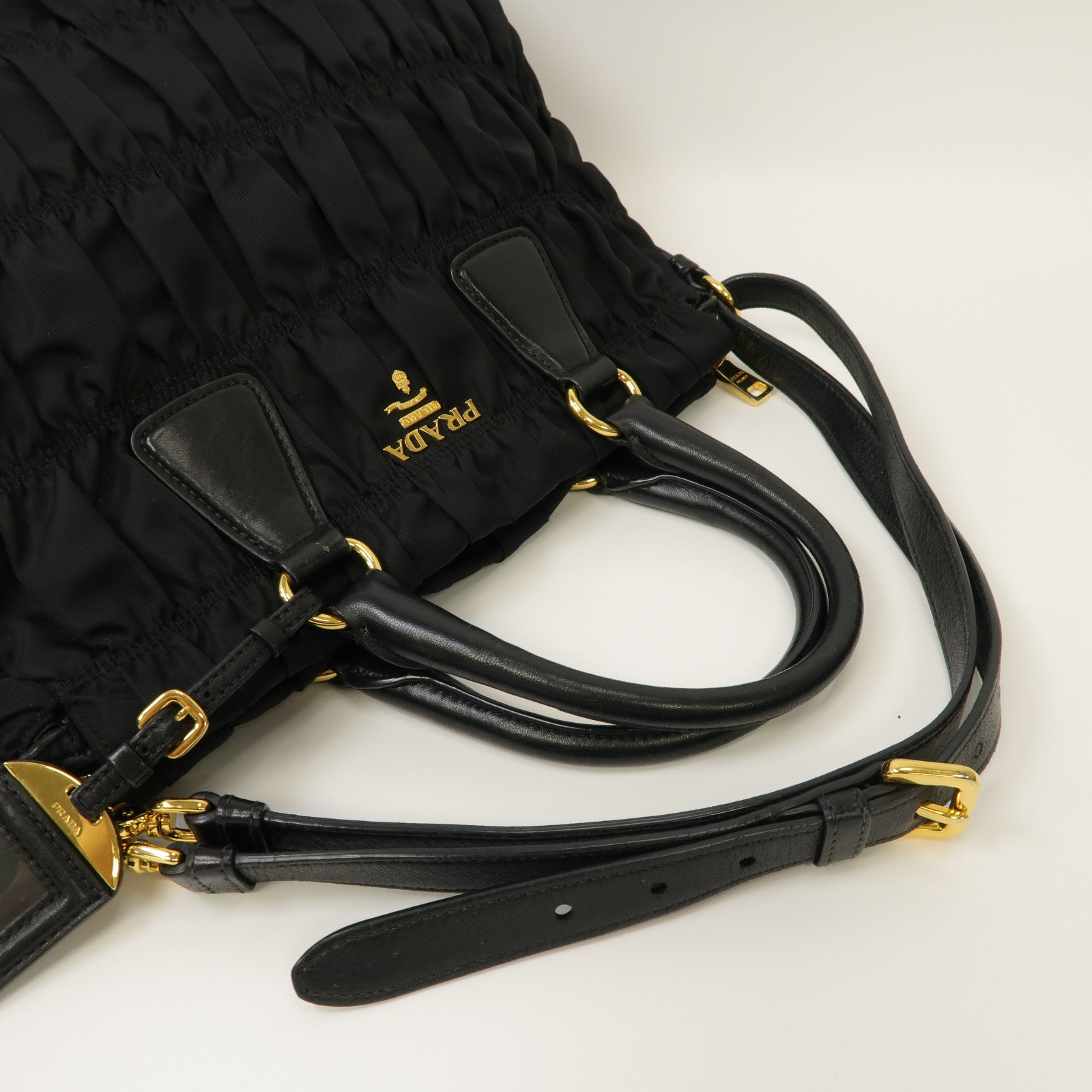 PRADA 尼龍/牛皮皮革2 Way Shoulder金扣手挽肩背兩用袋黑色