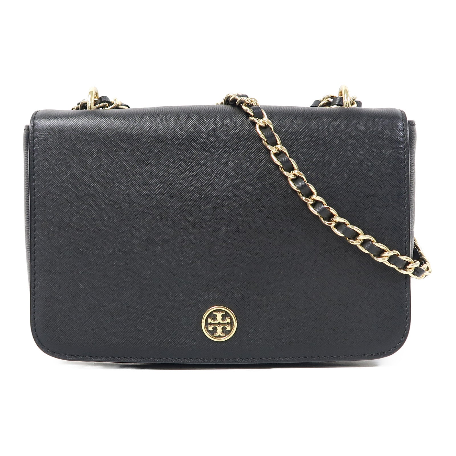 Tory Burch 皮革Chain Shoulder銀扣鏈帶肩背袋黑色