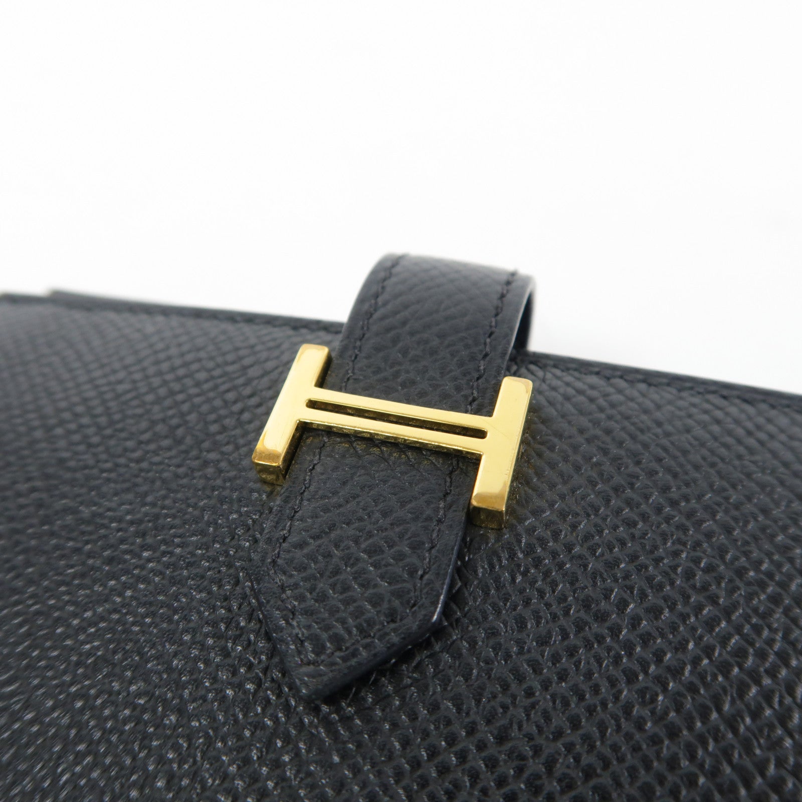 HERMES Epsom皮革Bearn Compact金扣錢包Noir