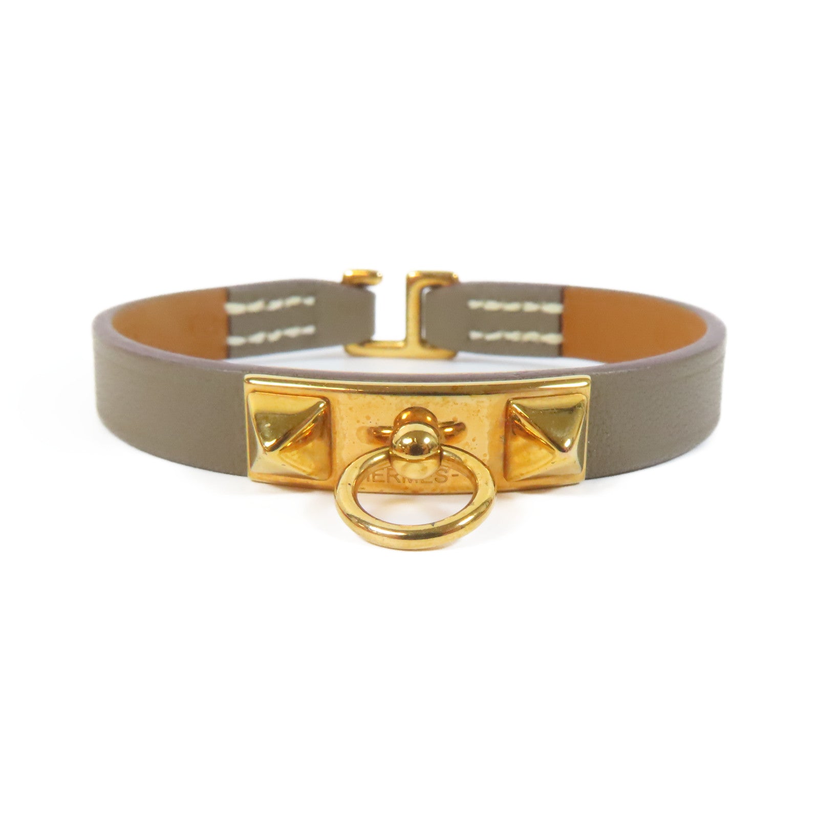 HERMES Swift皮革Rivale Mini Bracelet手鐲Etoupe/灰色