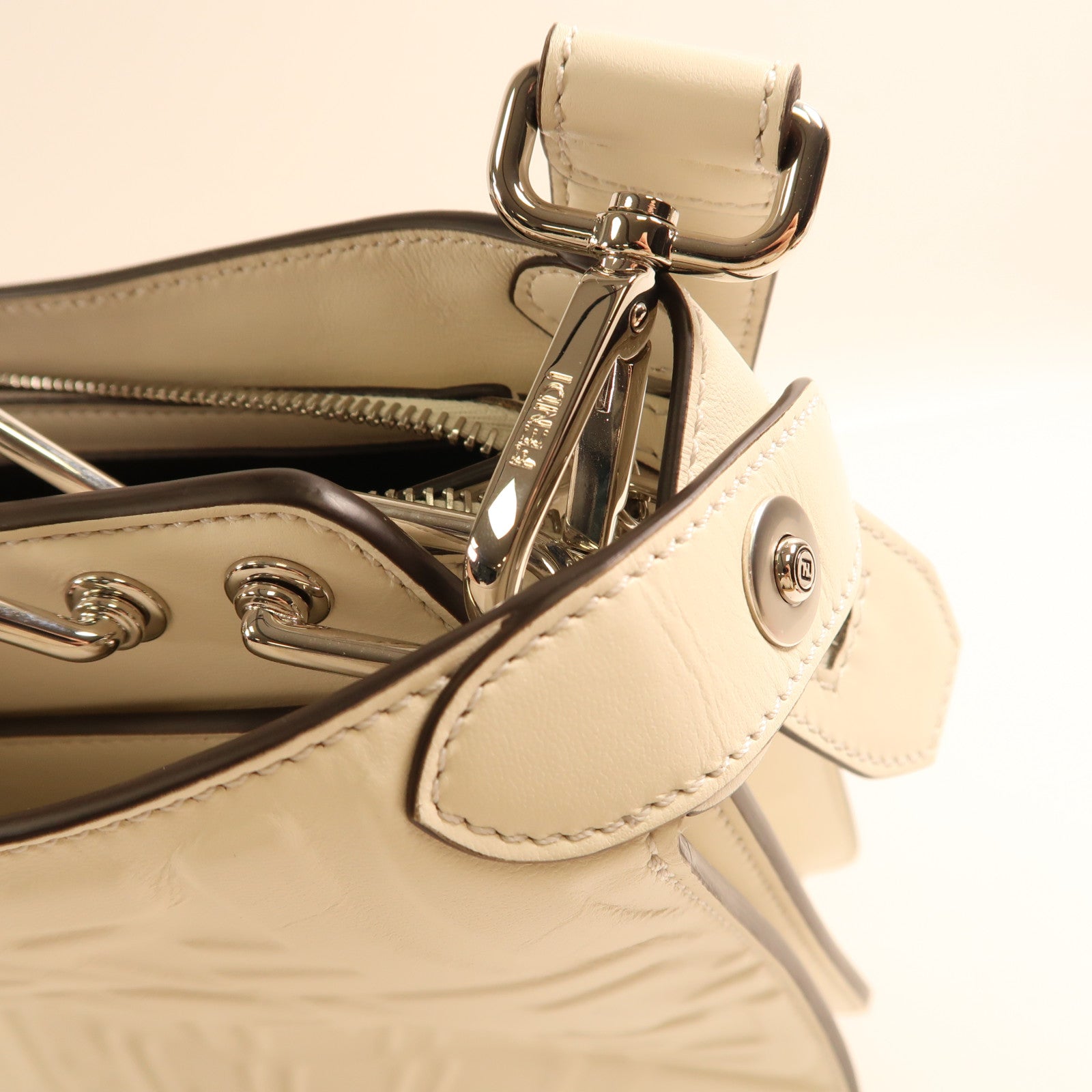 FENDI SHW Peekaboo 2Way Shoulder Handbag Calfskin Leather 7VA530 White