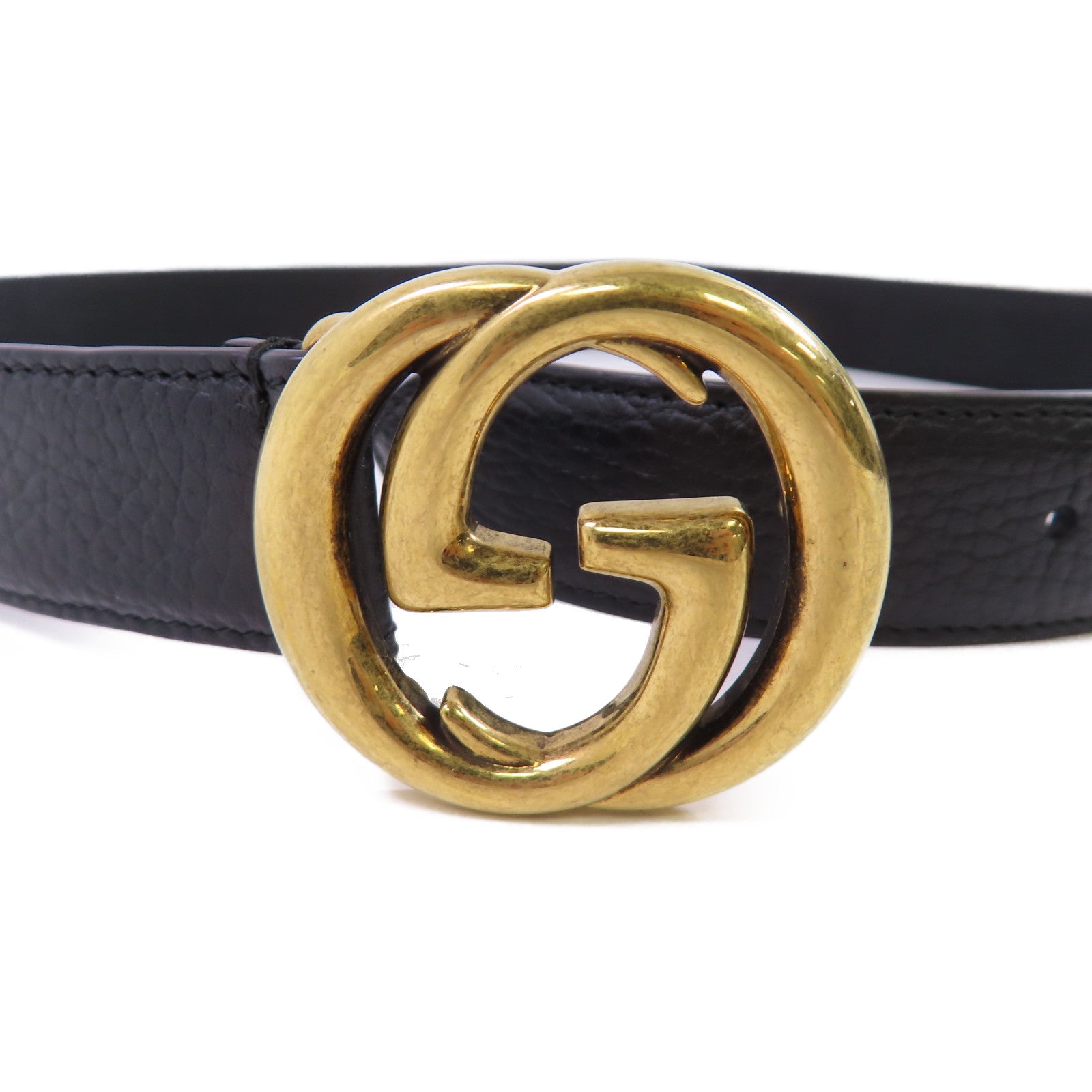 GUCCI 金屬/牛皮皮革GG Belt金扣皮帶黑色