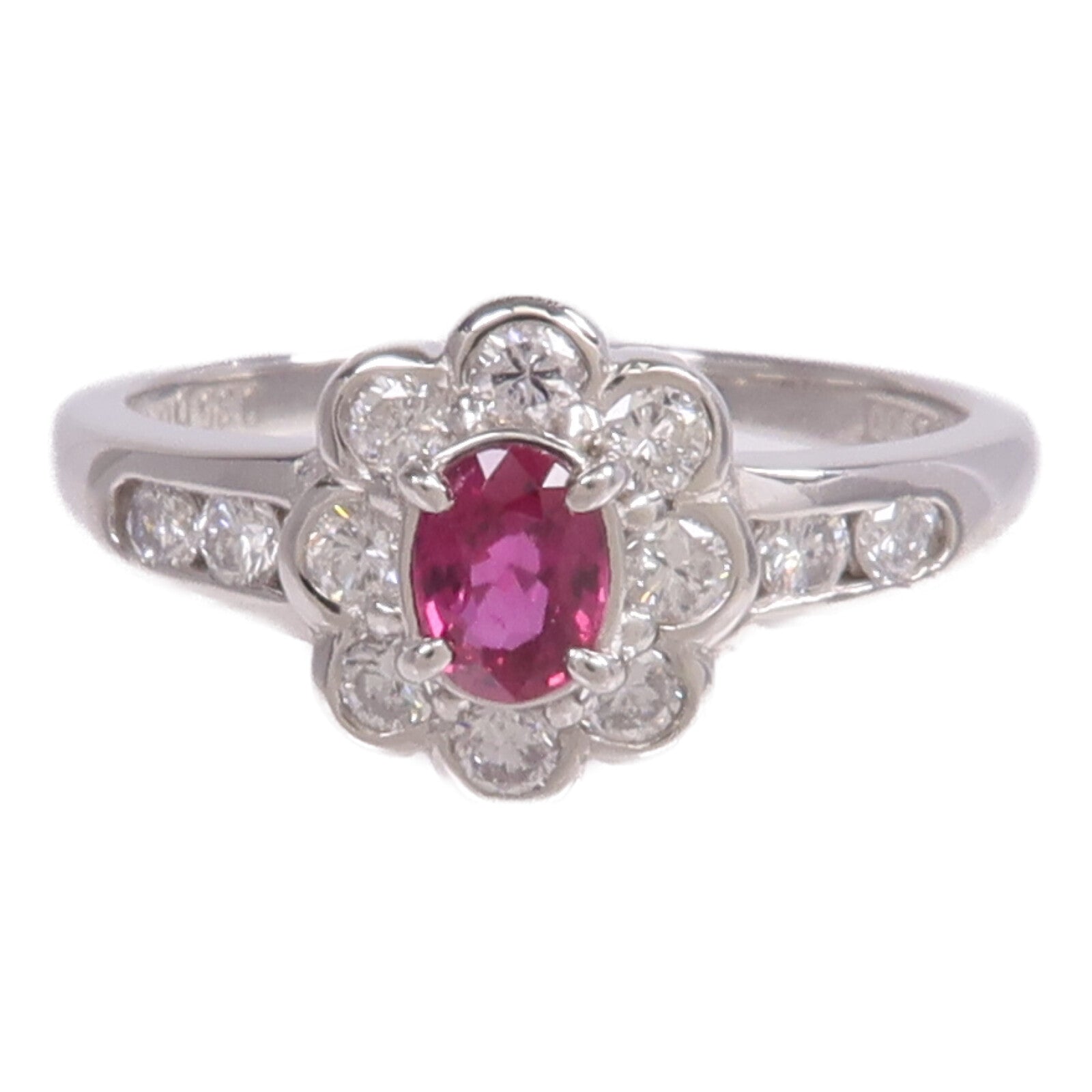 JEWELRY 【激減優惠】PT900鉑金Ruby Diamond Ring紅寶石/鑽石戒指US#7.25