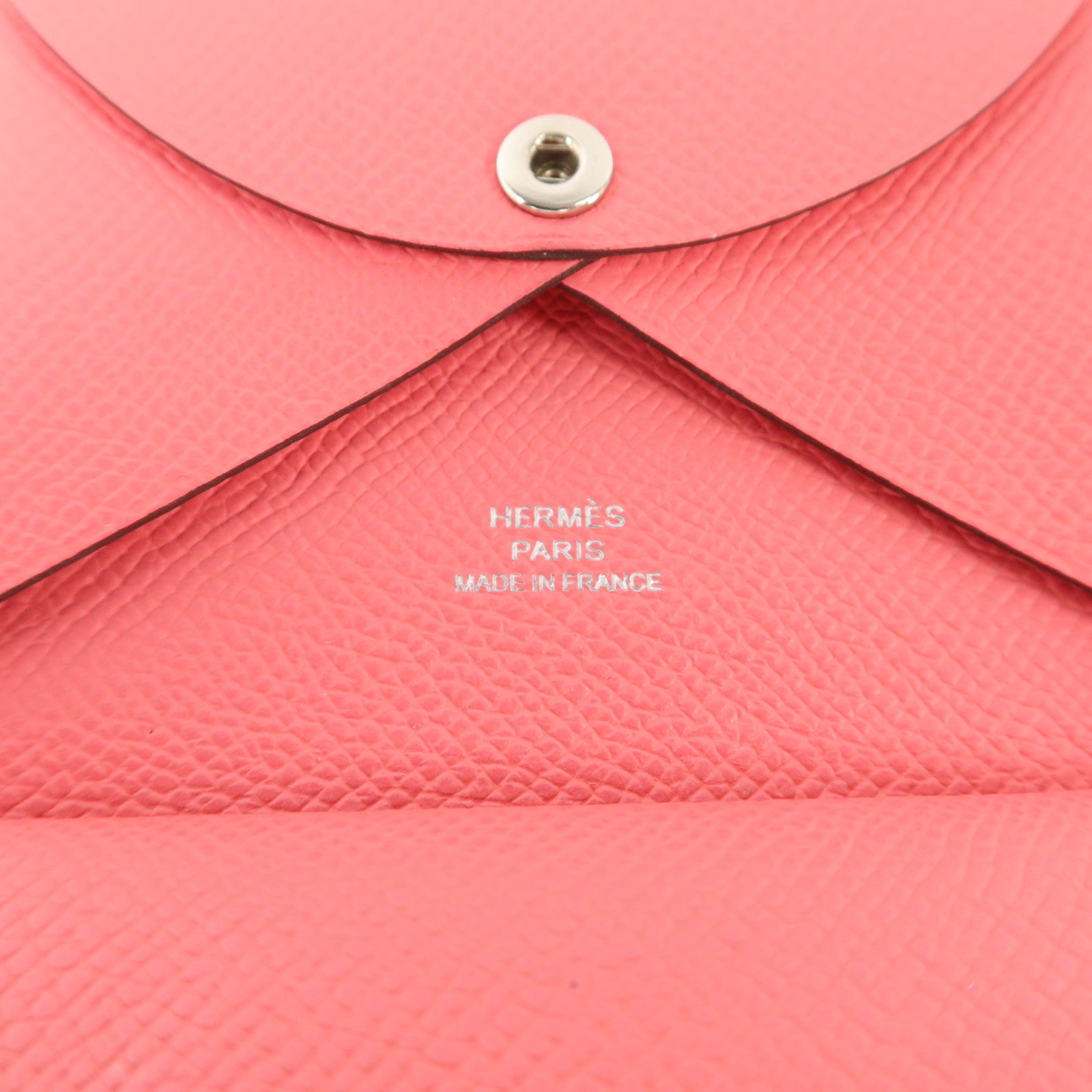 HERMES Epsom皮革Calvi Duo卡片套Rose Azalee