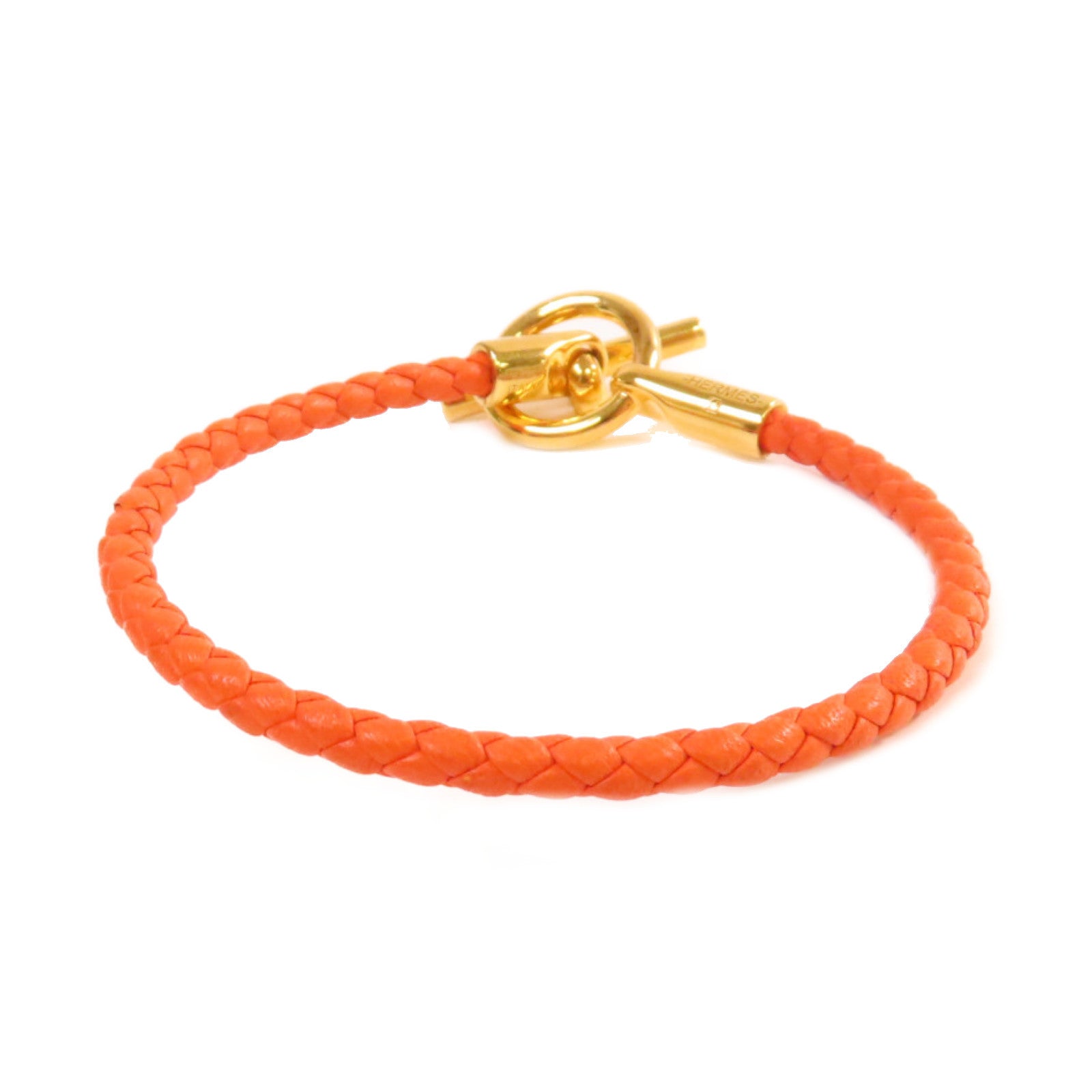 HERMES 牛皮皮革Glenan Bracelet金扣手鏈橙色