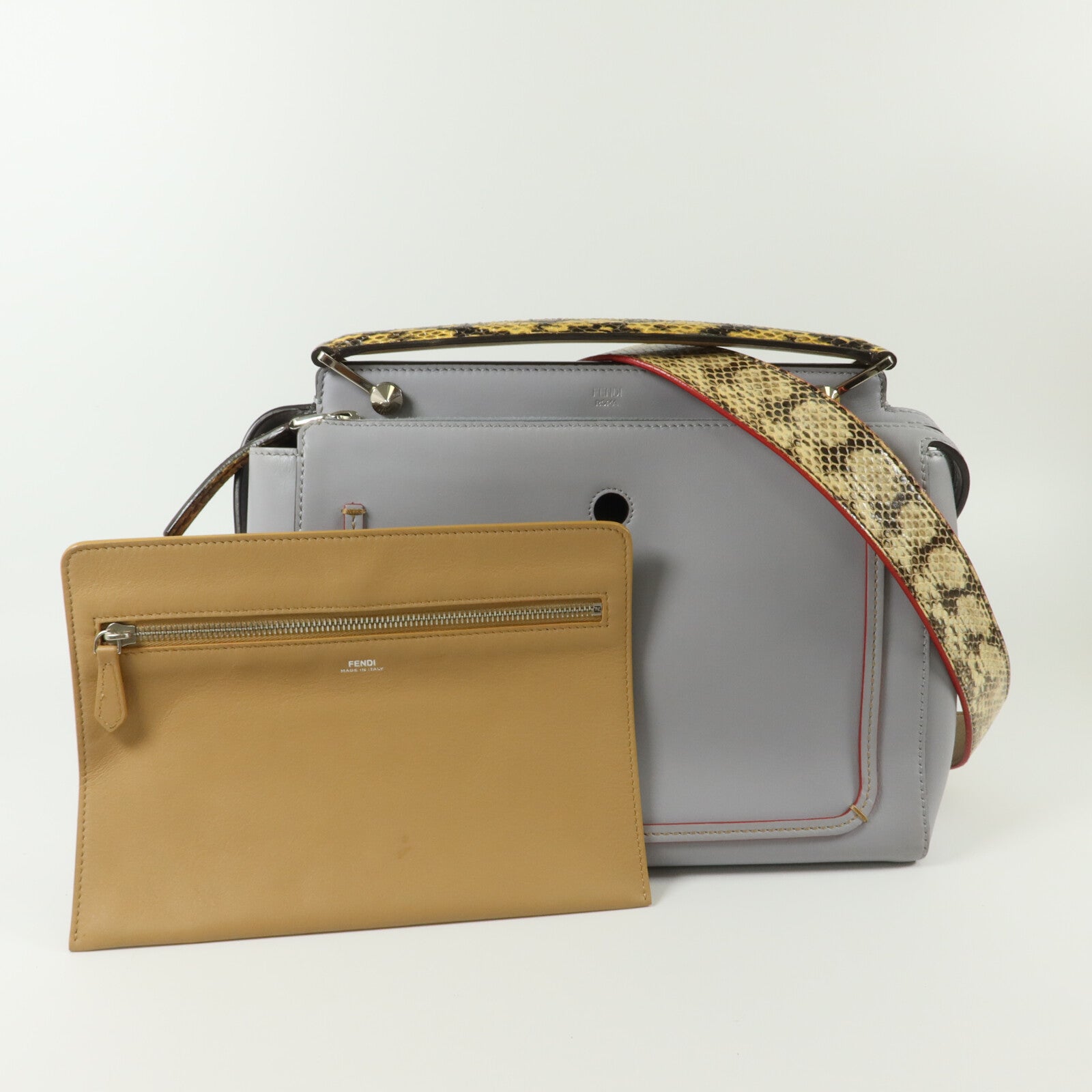 FENDI 牛皮皮革/蛇皮皮革Dotcom Medium手挽肩背兩用袋