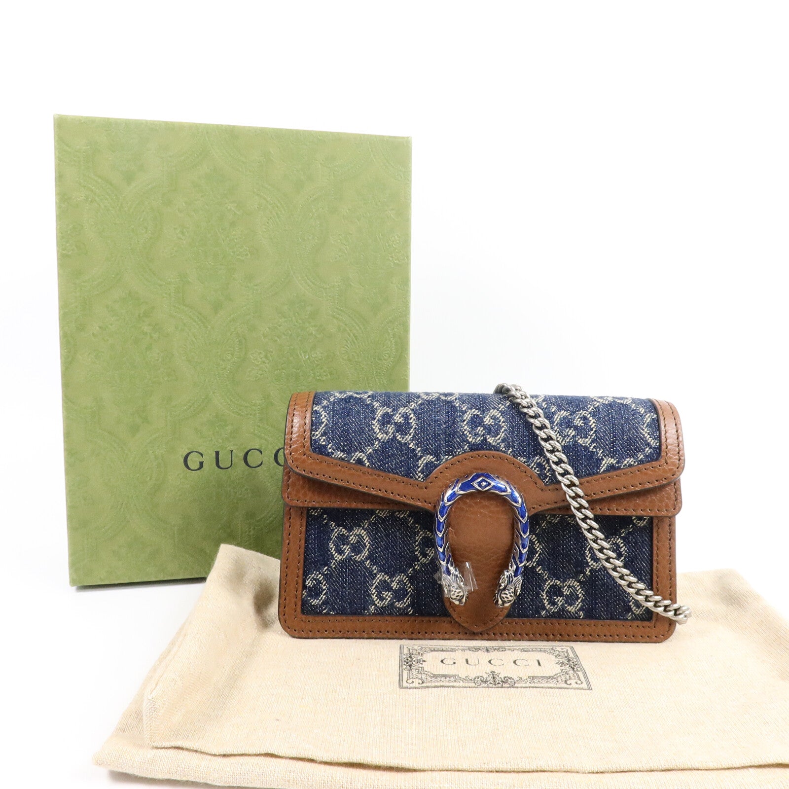 GUCCI 牛仔布Dionysus Super Mini鏈帶肩背袋