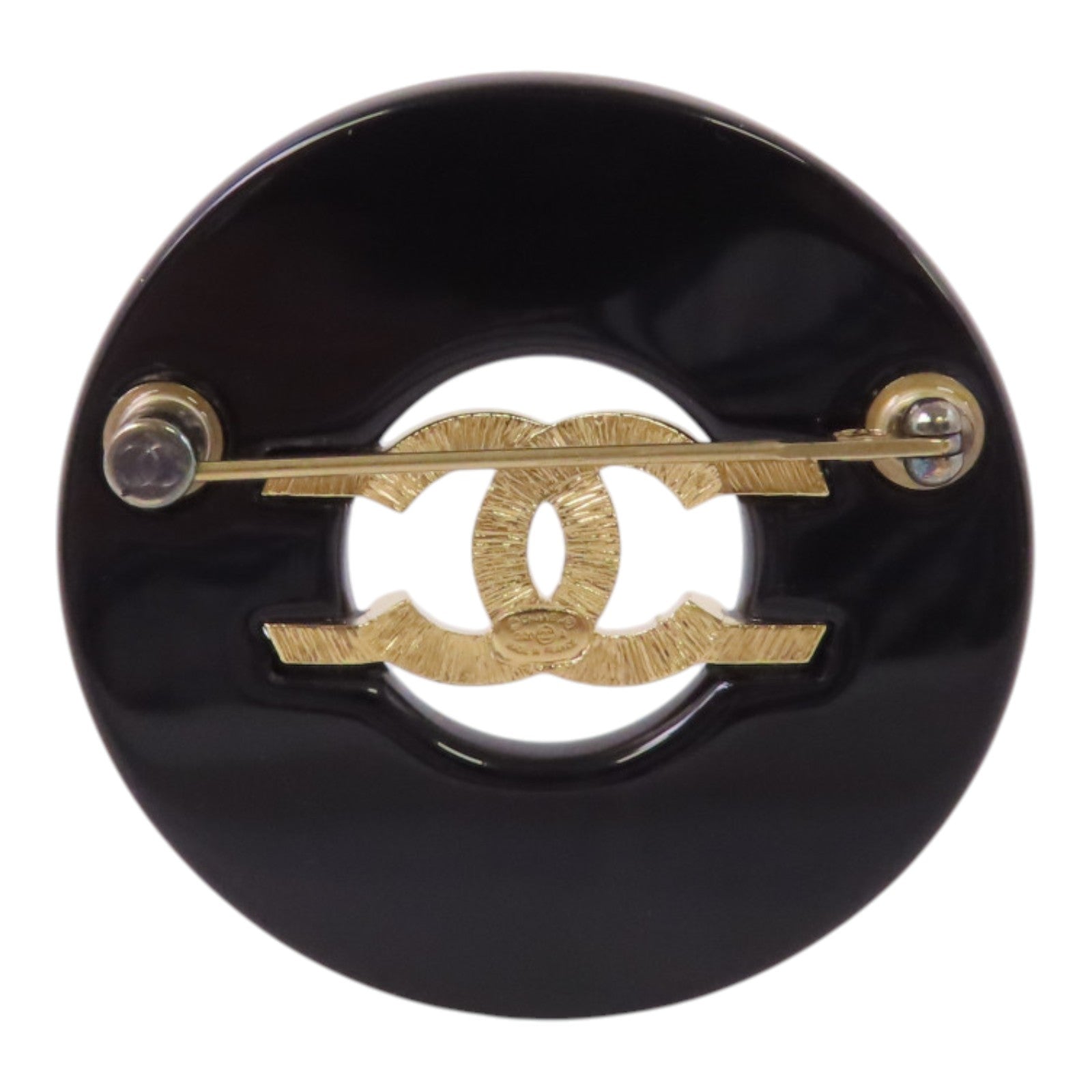 CHANEL GHW Brooch D20/A Metal PVC Rhinestone Black