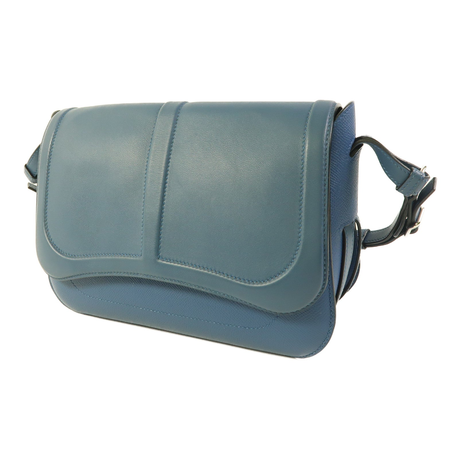HERMES PHW Harnais Shoulder Bag Veau Epsom Swift Leather Colvert Blue