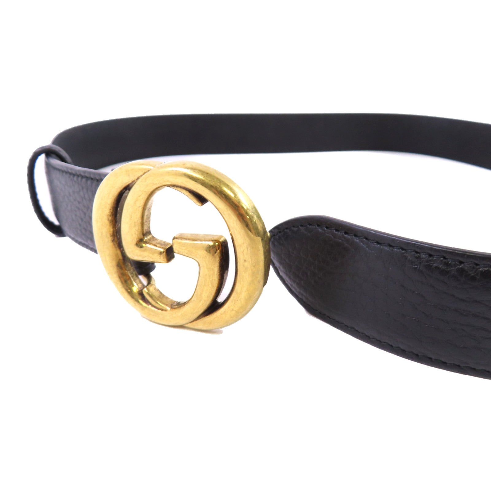 GUCCI 金屬/牛皮皮革GG Belt金扣皮帶黑色