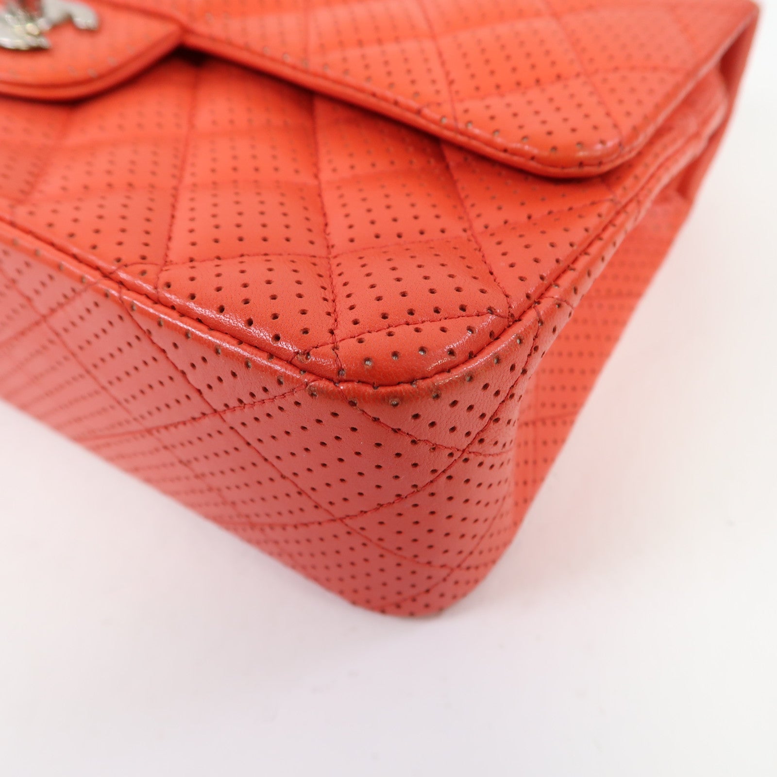 CHANEL 【激減優惠】菱格牛皮皮革Chain Shoulder銀扣鏈帶肩背袋紅色