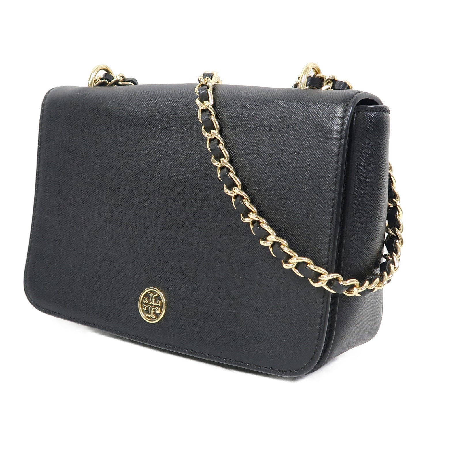 Tory Burch 皮革Chain Shoulder銀扣鏈帶肩背袋黑色