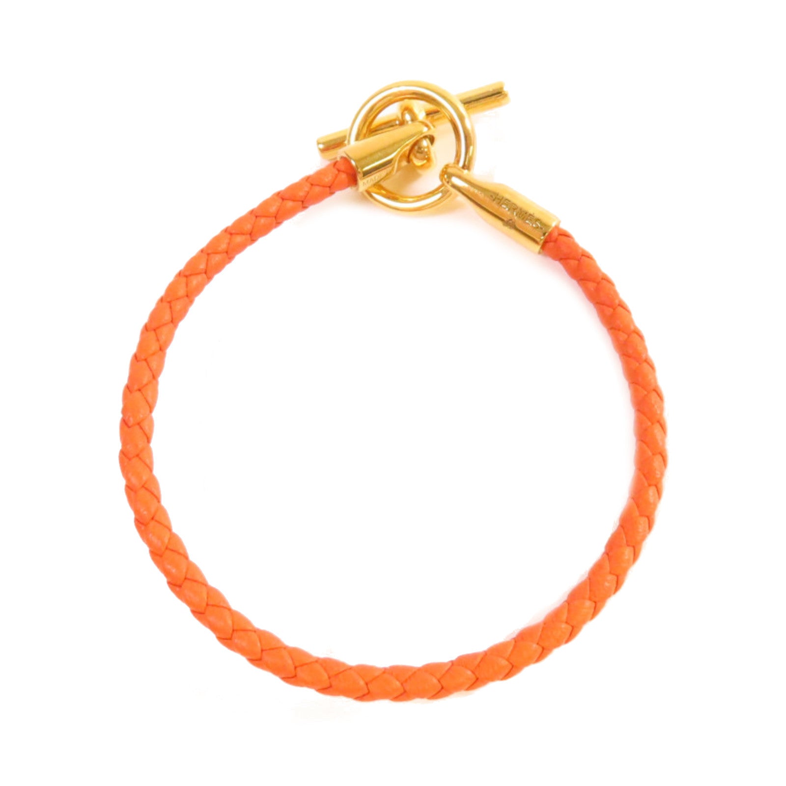 HERMES 牛皮皮革Glenan Bracelet金扣手鏈橙色