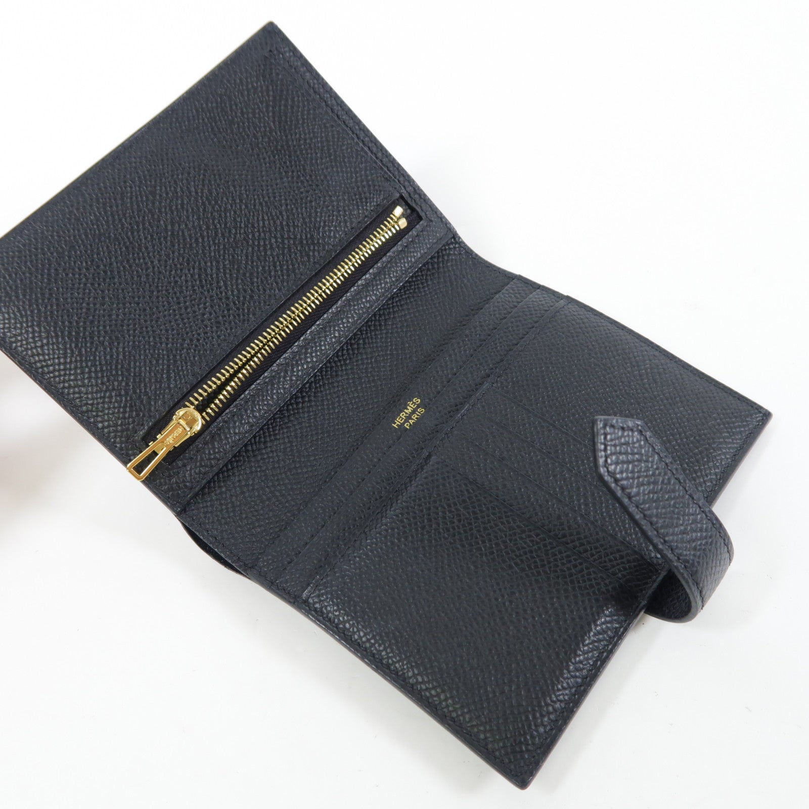HERMES Epsom皮革Bearn Compact金扣錢包Noir