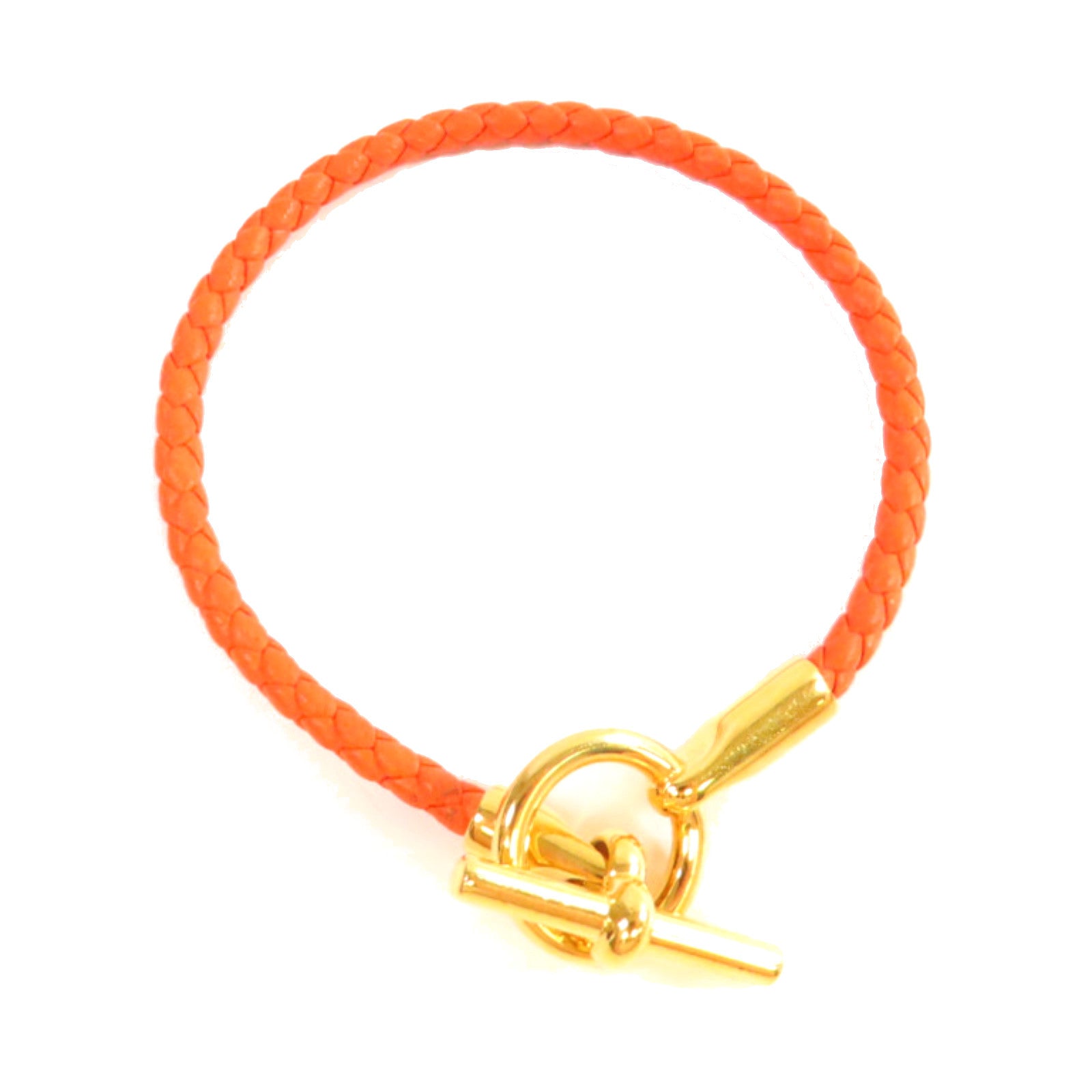 HERMES 牛皮皮革Glenan Bracelet金扣手鏈橙色