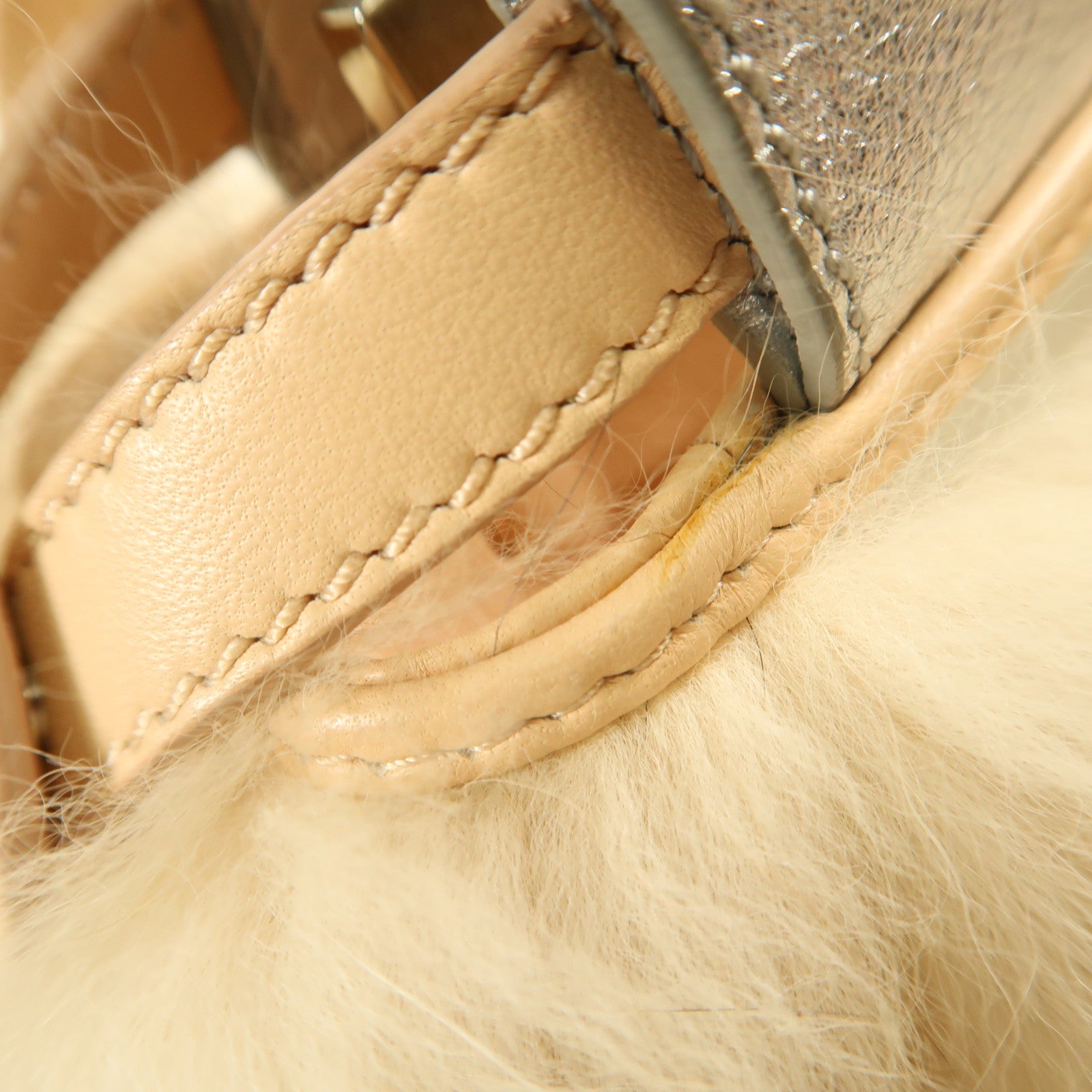 FENDI 狐狸毛Peekaboo S Size銀扣手挽肩背兩用袋