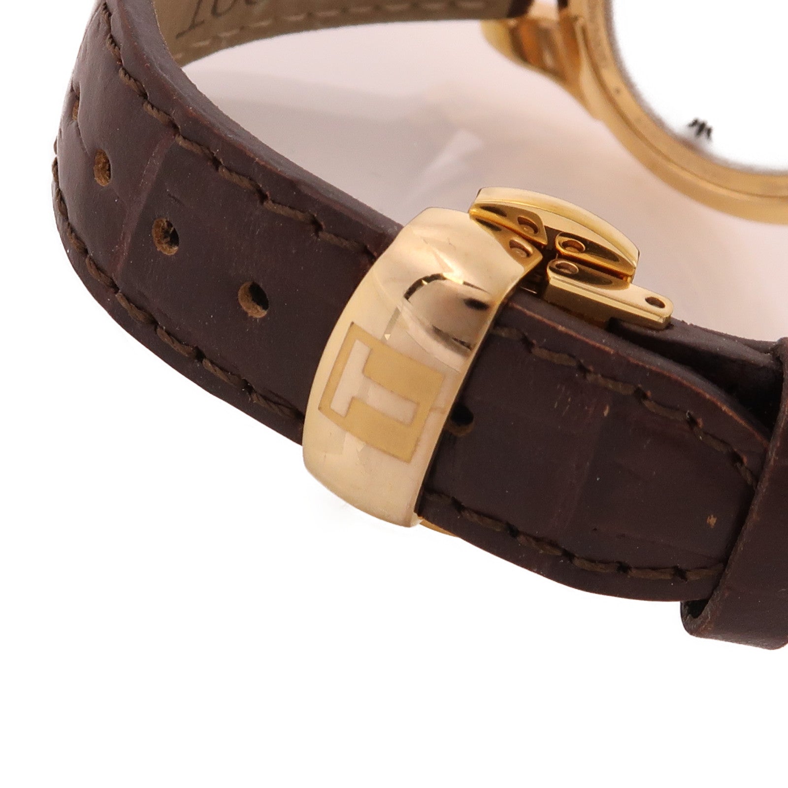 TISSOT Vintage 18K玫瑰金/皮革帶手錶石英機芯銀色