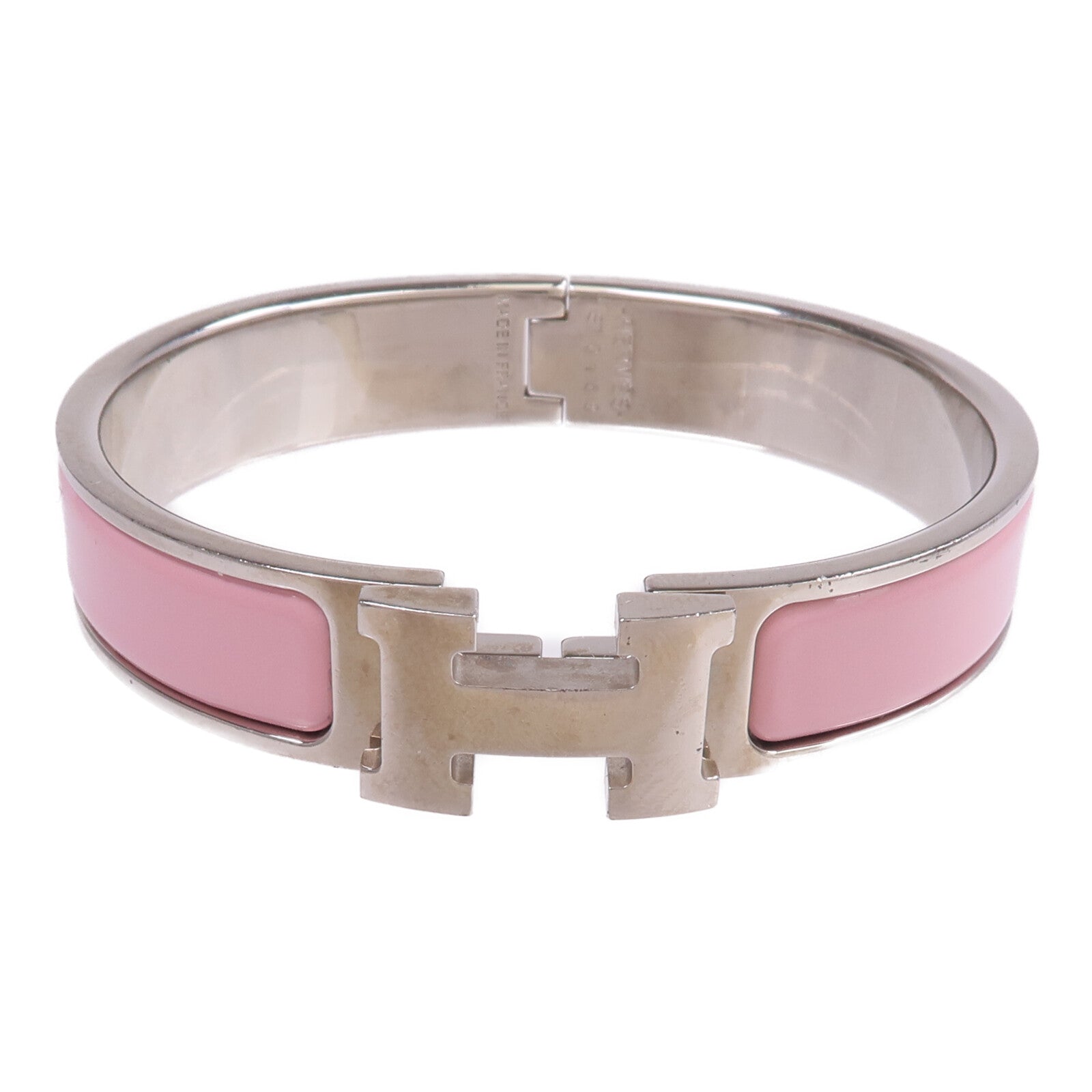 HERMES 金屬/琺瑯Clic H Bracelet銀扣手鐲