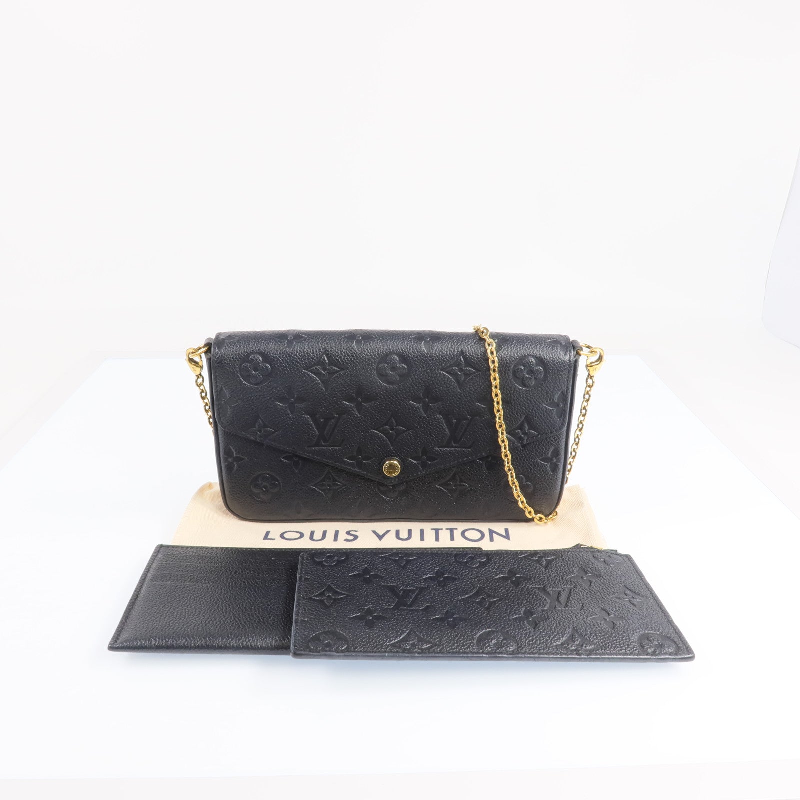LOUIS VUITTON Monogram Empreinte Felicie Pochette金扣鏈帶肩背袋
