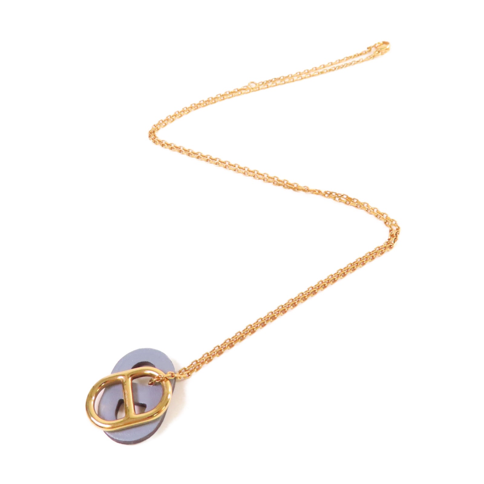 HERMES 牛皮皮革/金屬O'Maillon Pendant Necklace項鏈啡色/金色