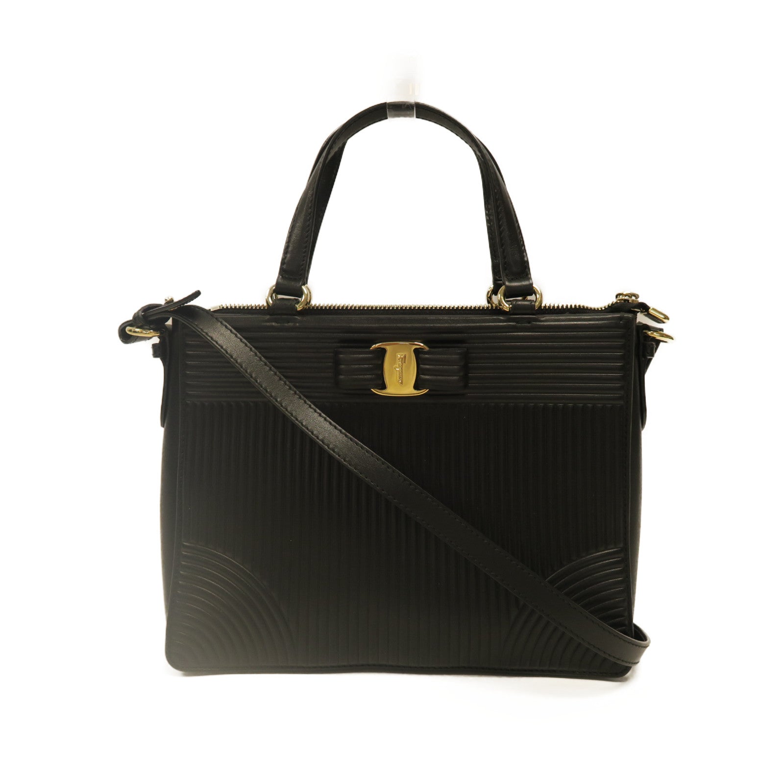 Salvatore Ferragamo 【激減優惠】牛皮皮革Shoulder Bag金扣手挽肩背兩用袋黑色