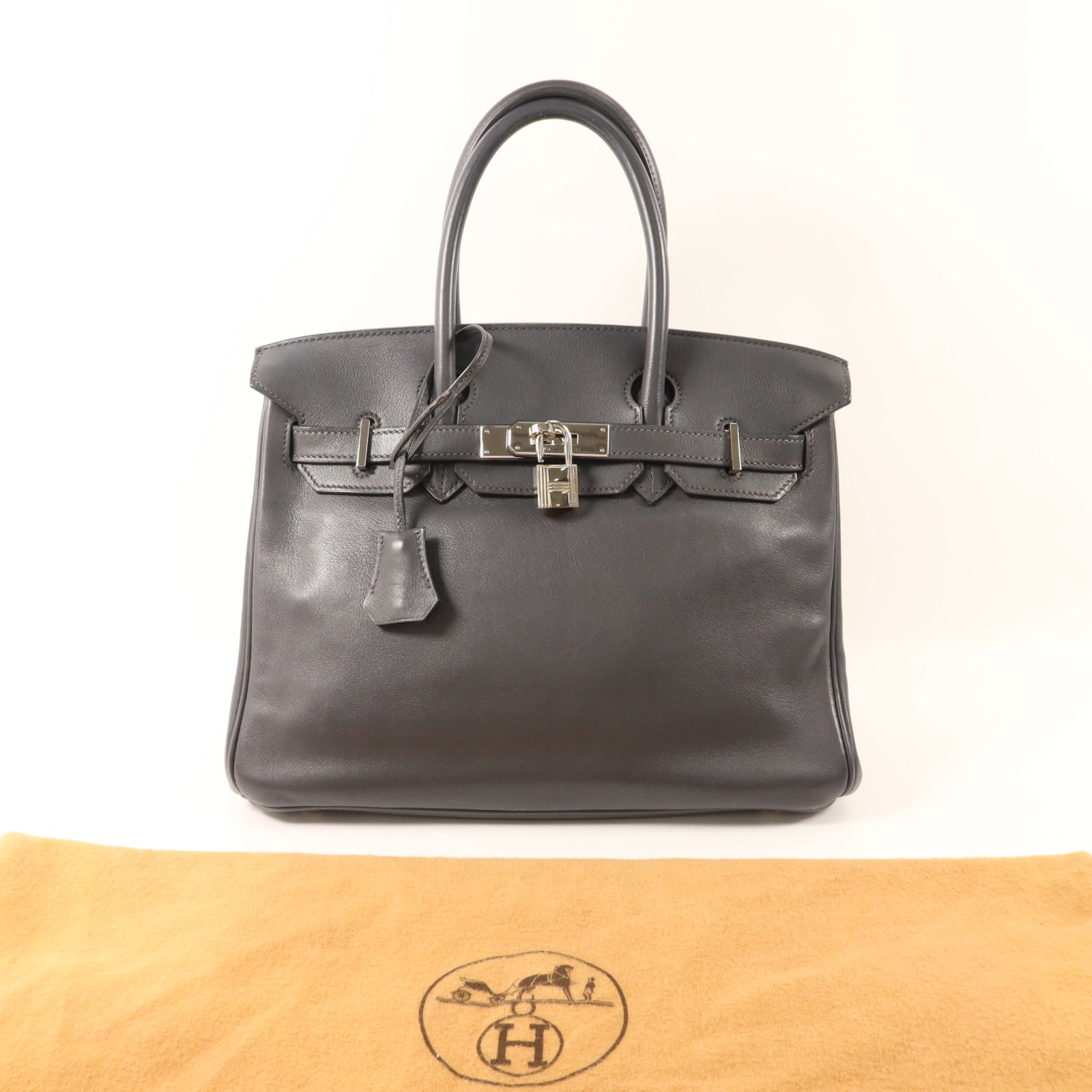 HERMES Swift皮革Birkin 30銀扣手挽袋Graphite