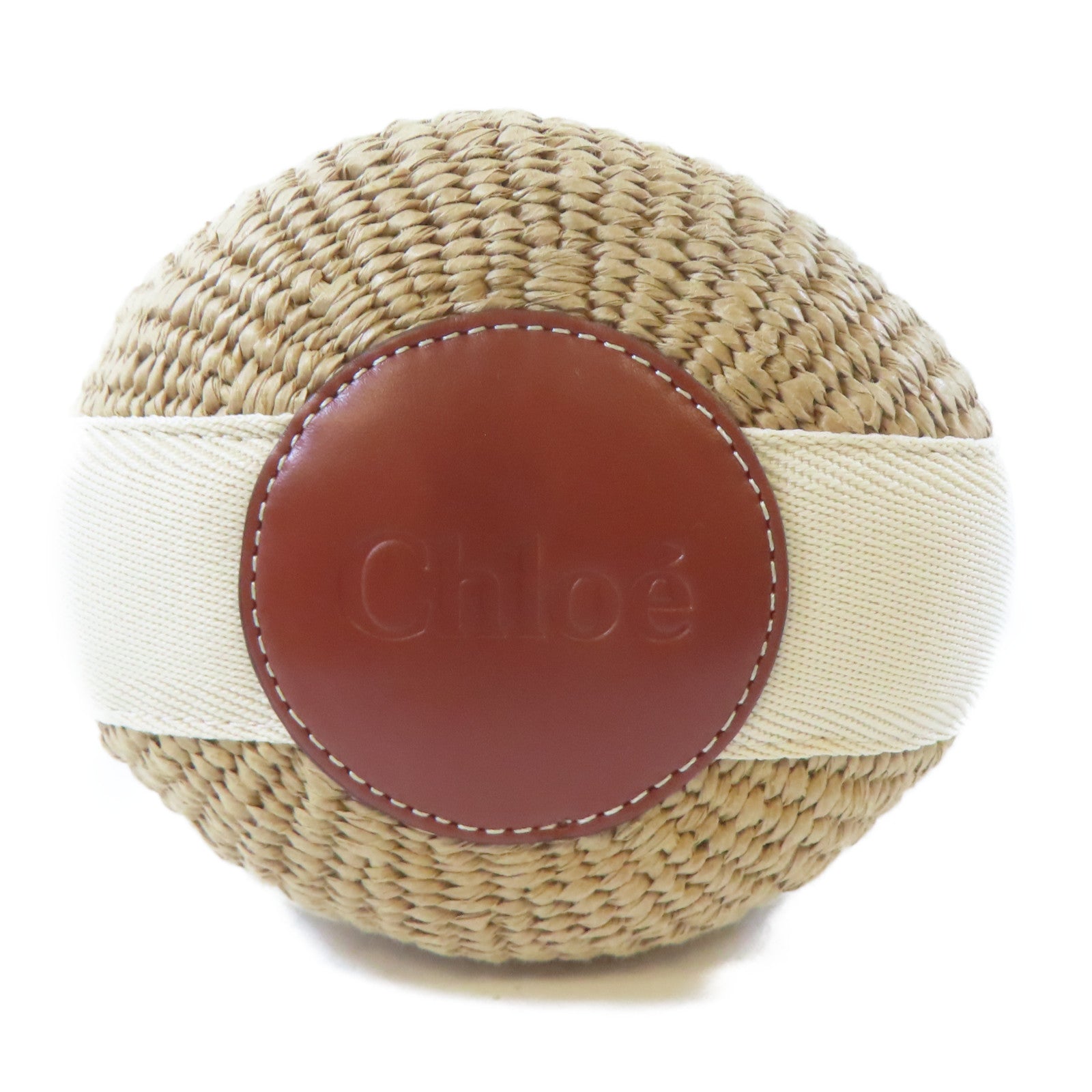 Chloe 帆布/拉菲草/牛皮皮革Woody Basket金扣手挽肩背兩用袋啡色/淺褐色