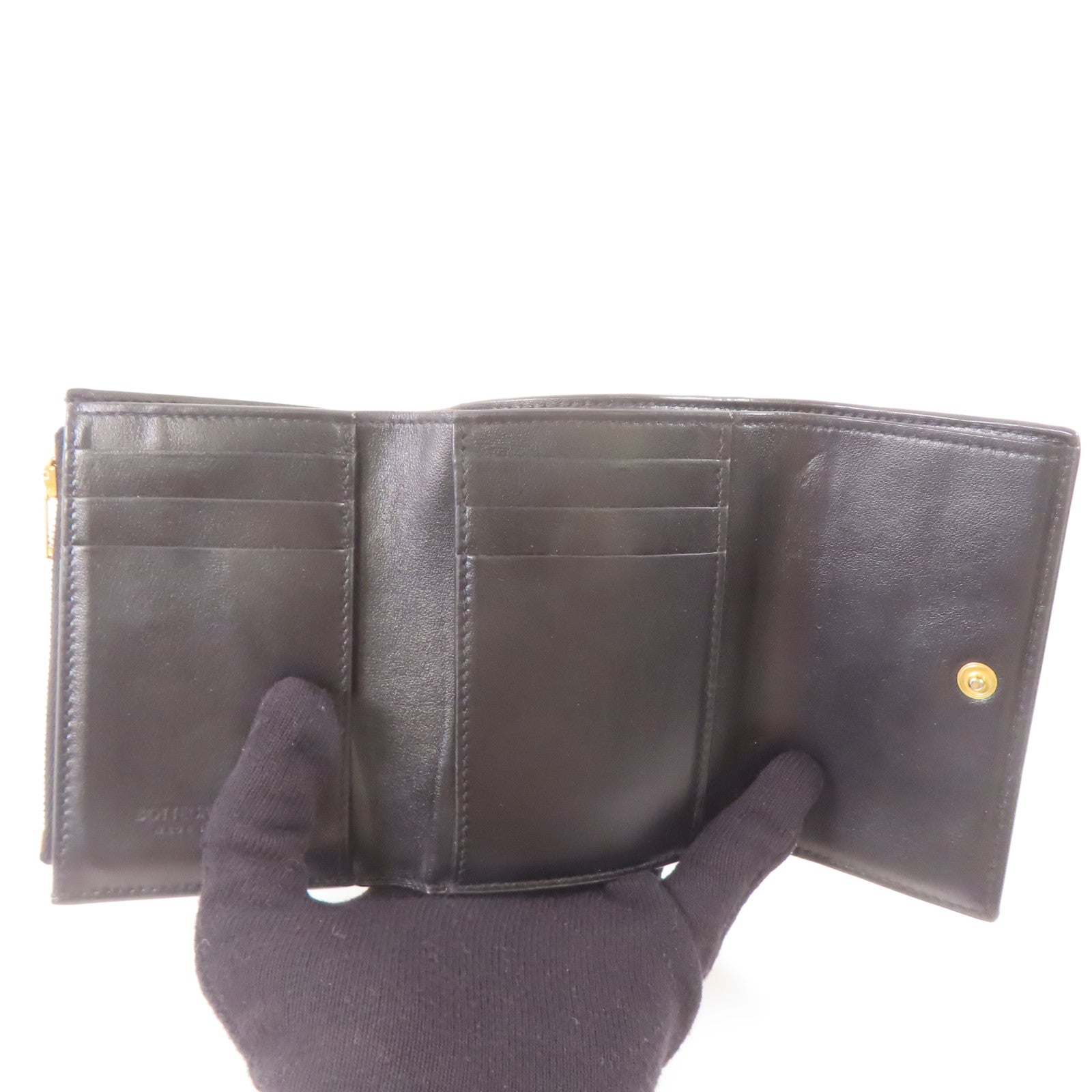 BOTTEGA VENETA 羊皮皮革Fold Wallet金扣錢包黑色/啡色